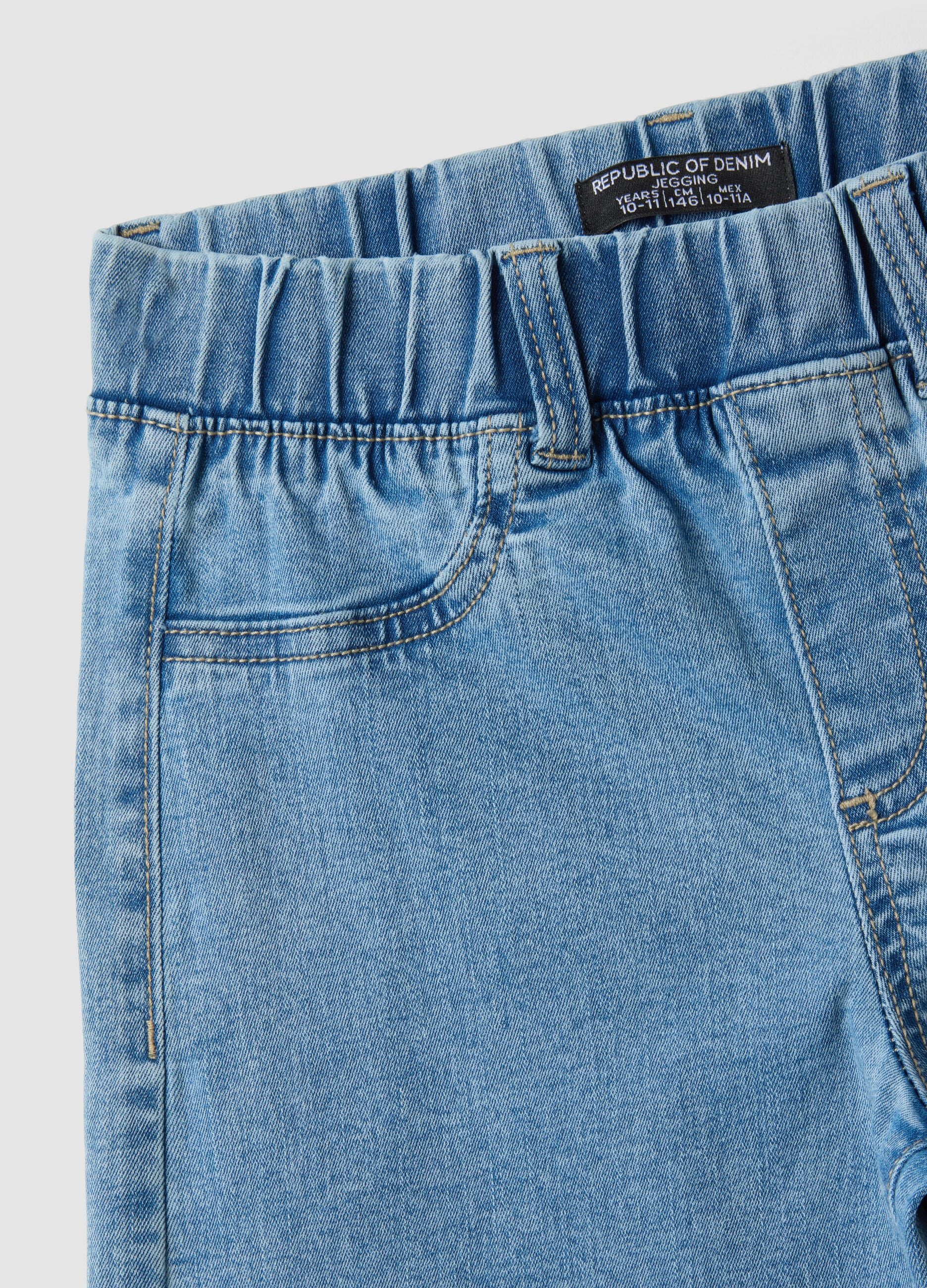 Girls&rsquo; super wide-leg cotton and stretch viscose denim jeggings