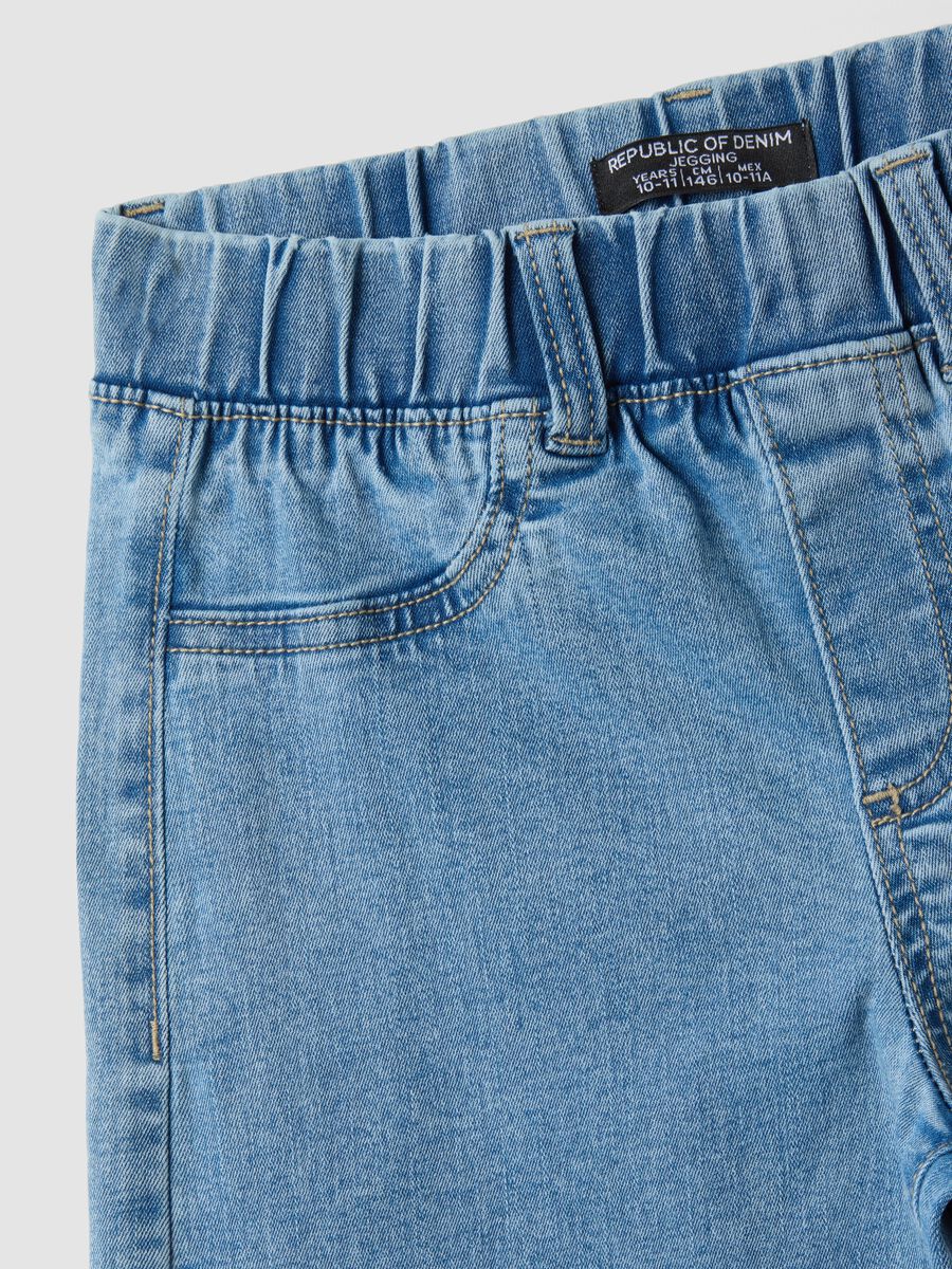 Girls&rsquo; super wide-leg cotton and stretch viscose denim jeggings_1