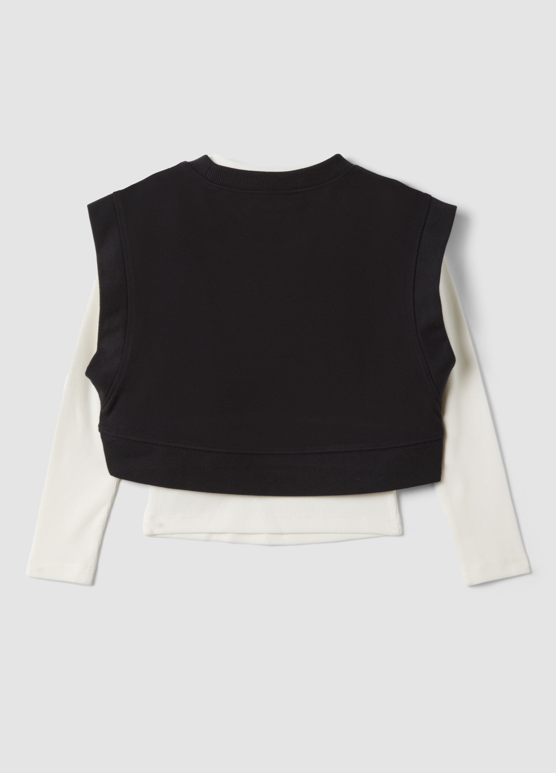 Black pure cotton layered crew-neck sweatshirt for girls