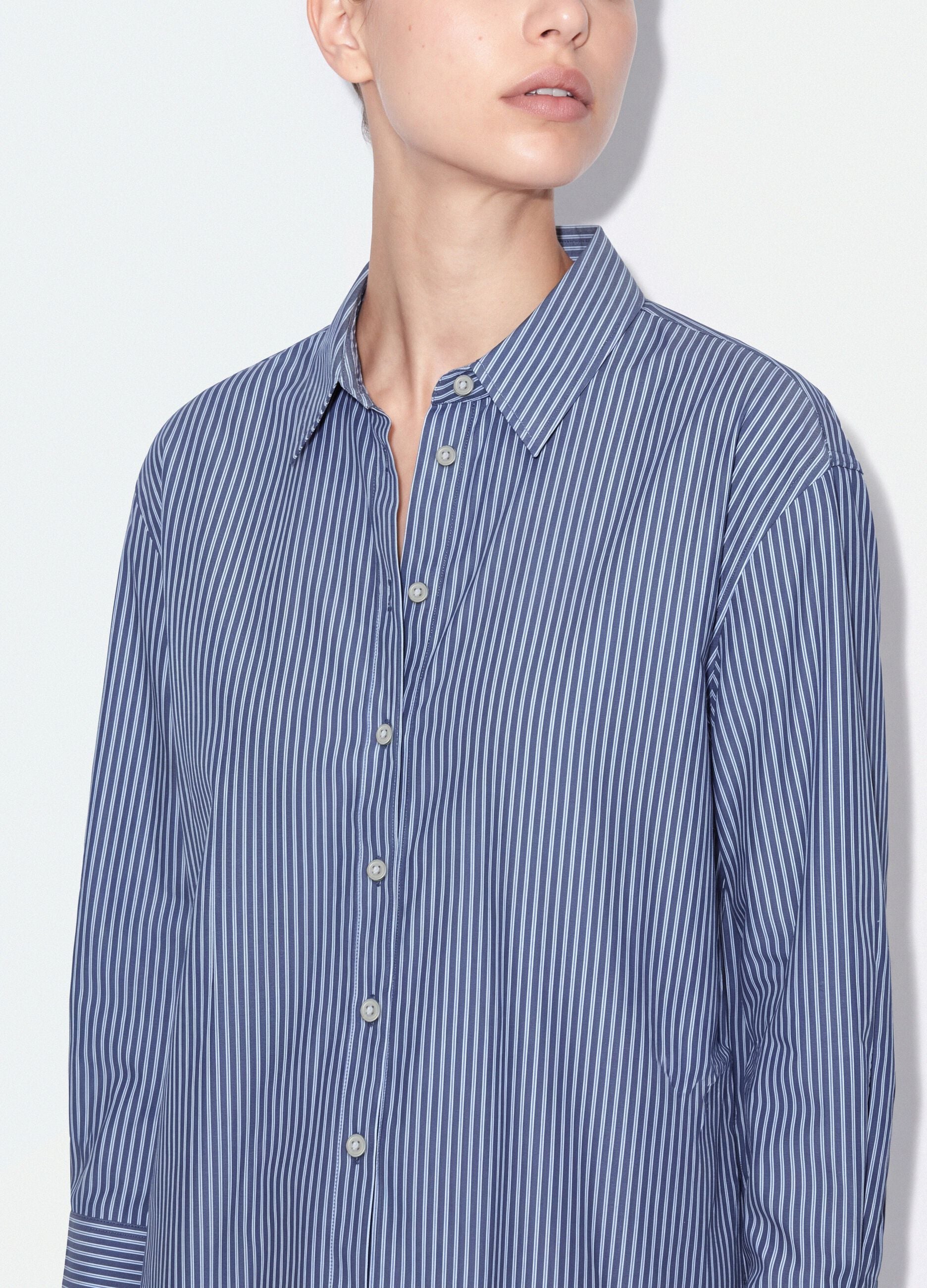 Blue striped pure cotton poplin shirt, regular fit