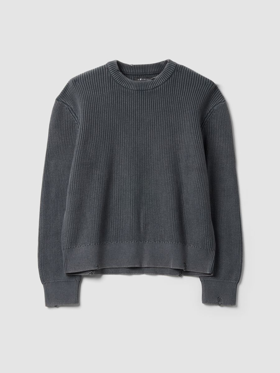 Maglia grigia in puro cotone a coste con girocollo regular fit_0