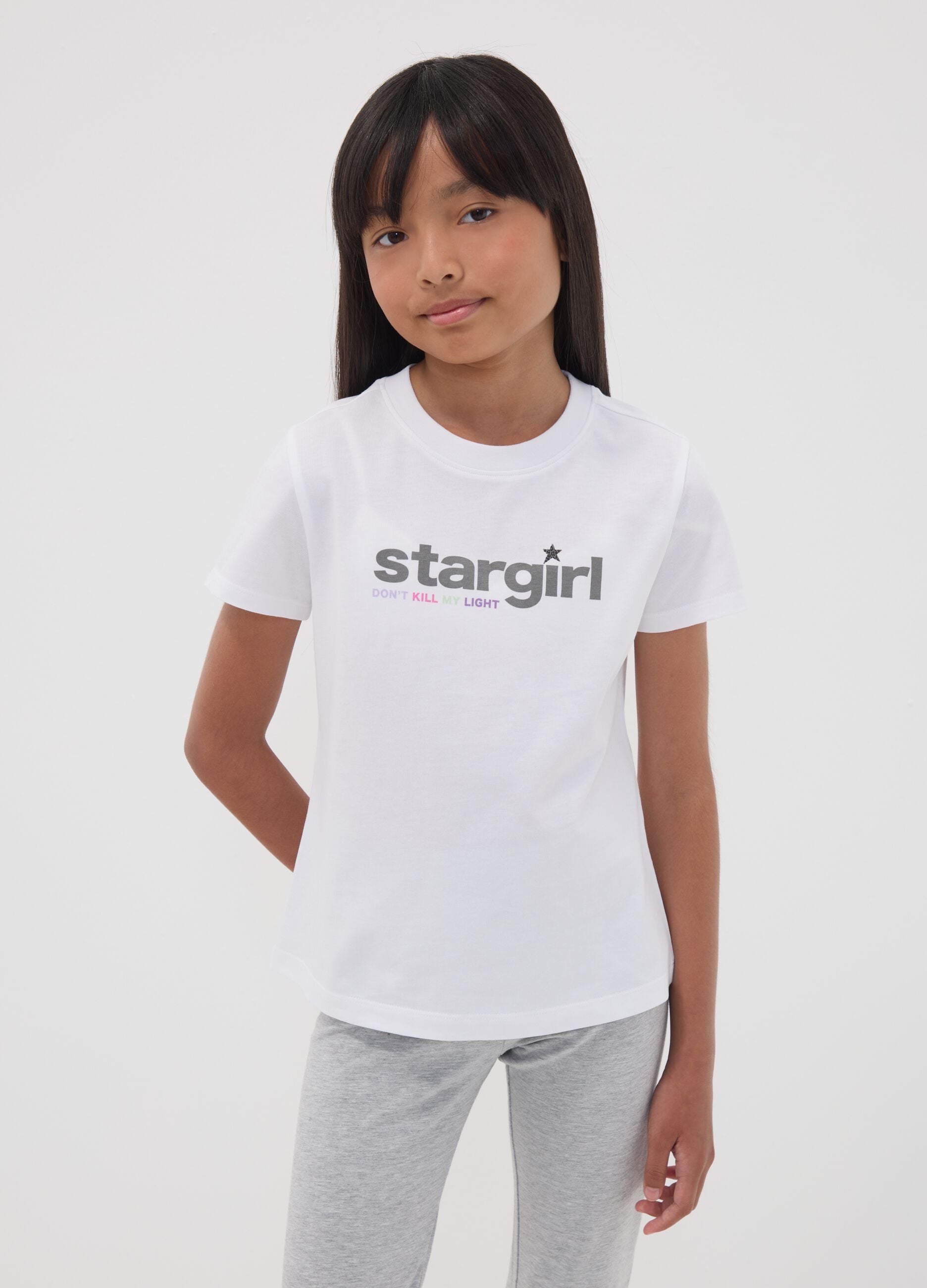 White pure organic cotton T-shirt with &ldquo;Stargirl&rdquo; print for girls