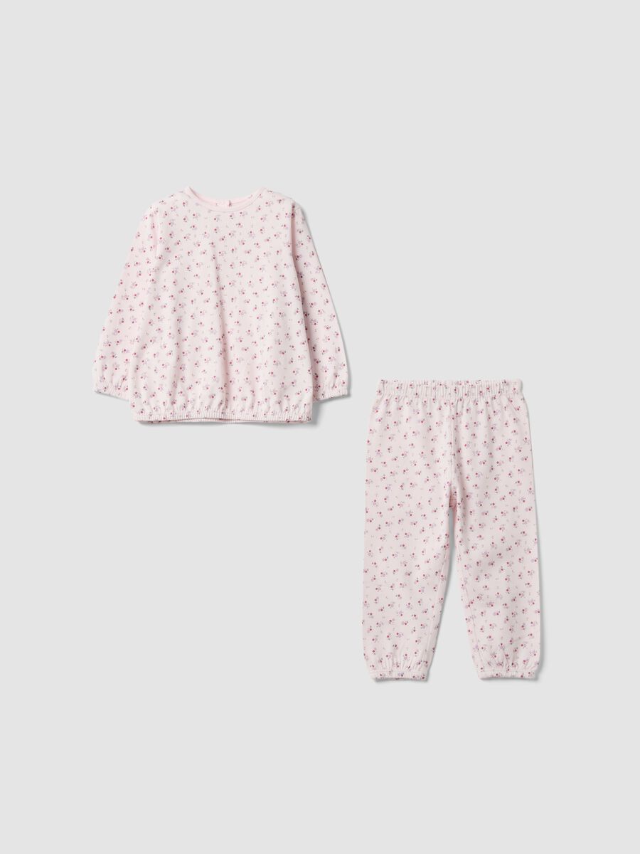 Pink organic cotton jersey pyjamas with floral print for baby girls and girls_0