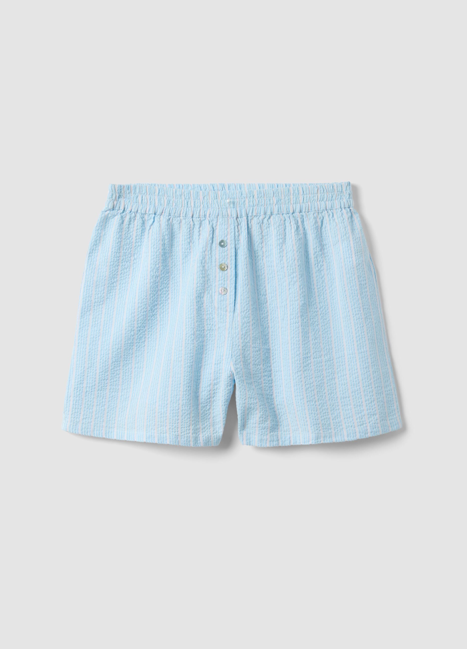 Blue striped pure cotton pyjama shorts, regular fit
