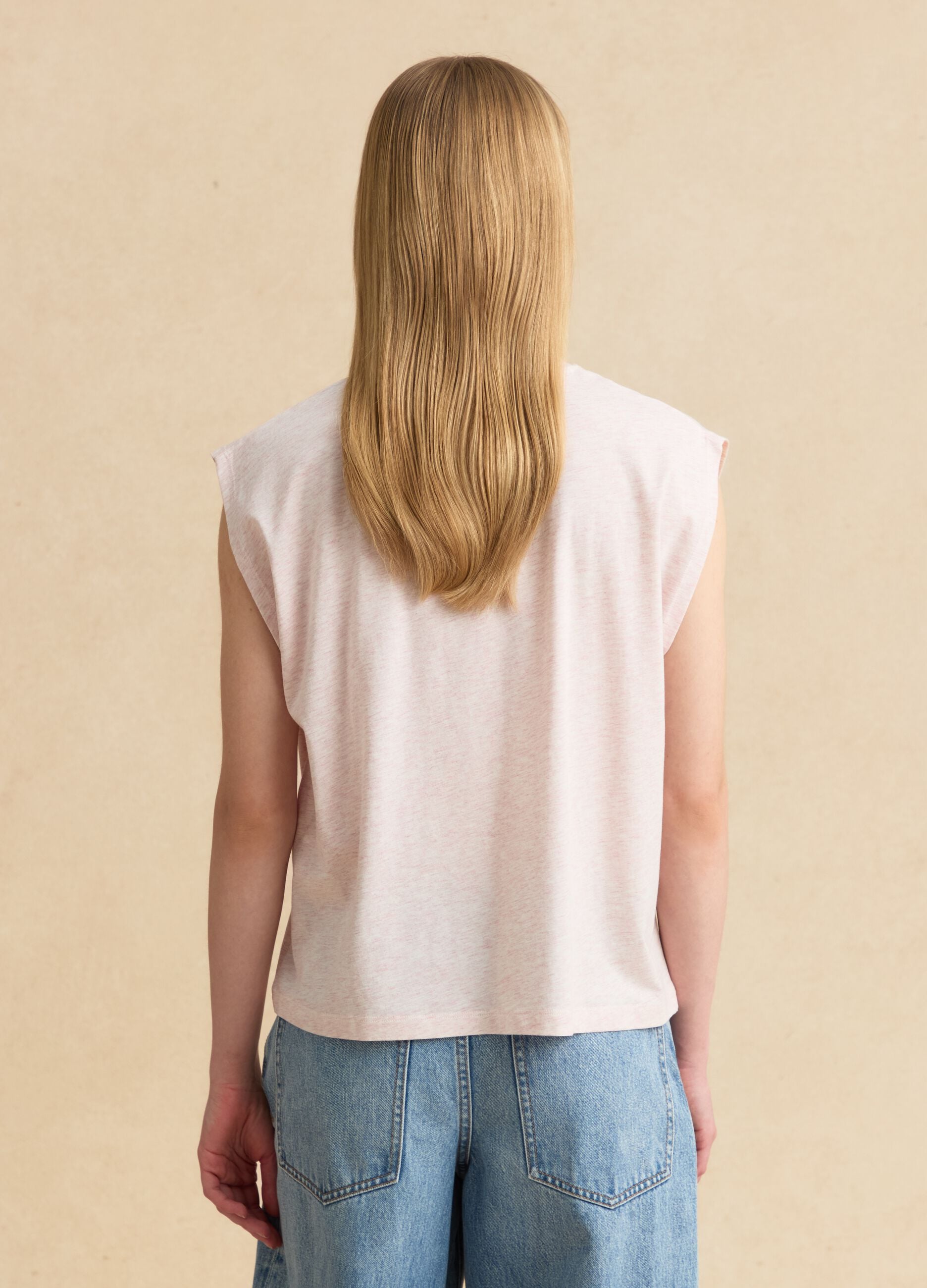 Pink short-sleeve T-shirt in lyocell and cotton blend
