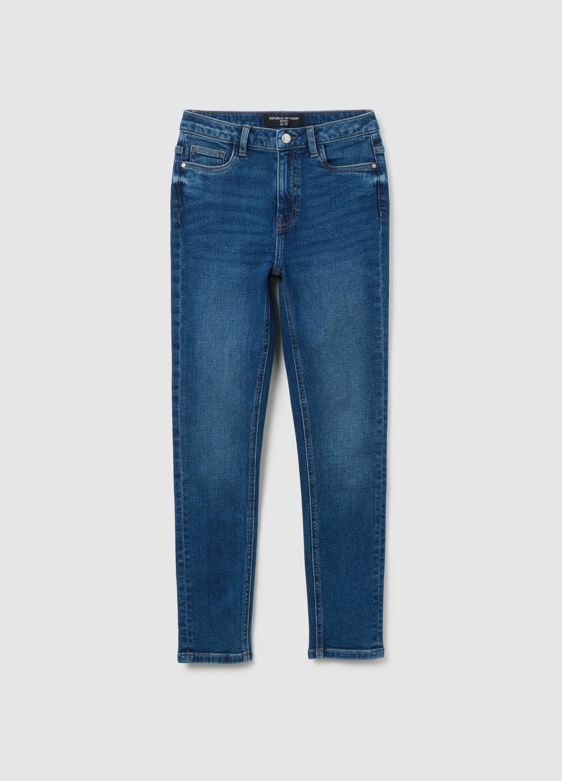 High-waisted blue skinny jeans in stretch cotton