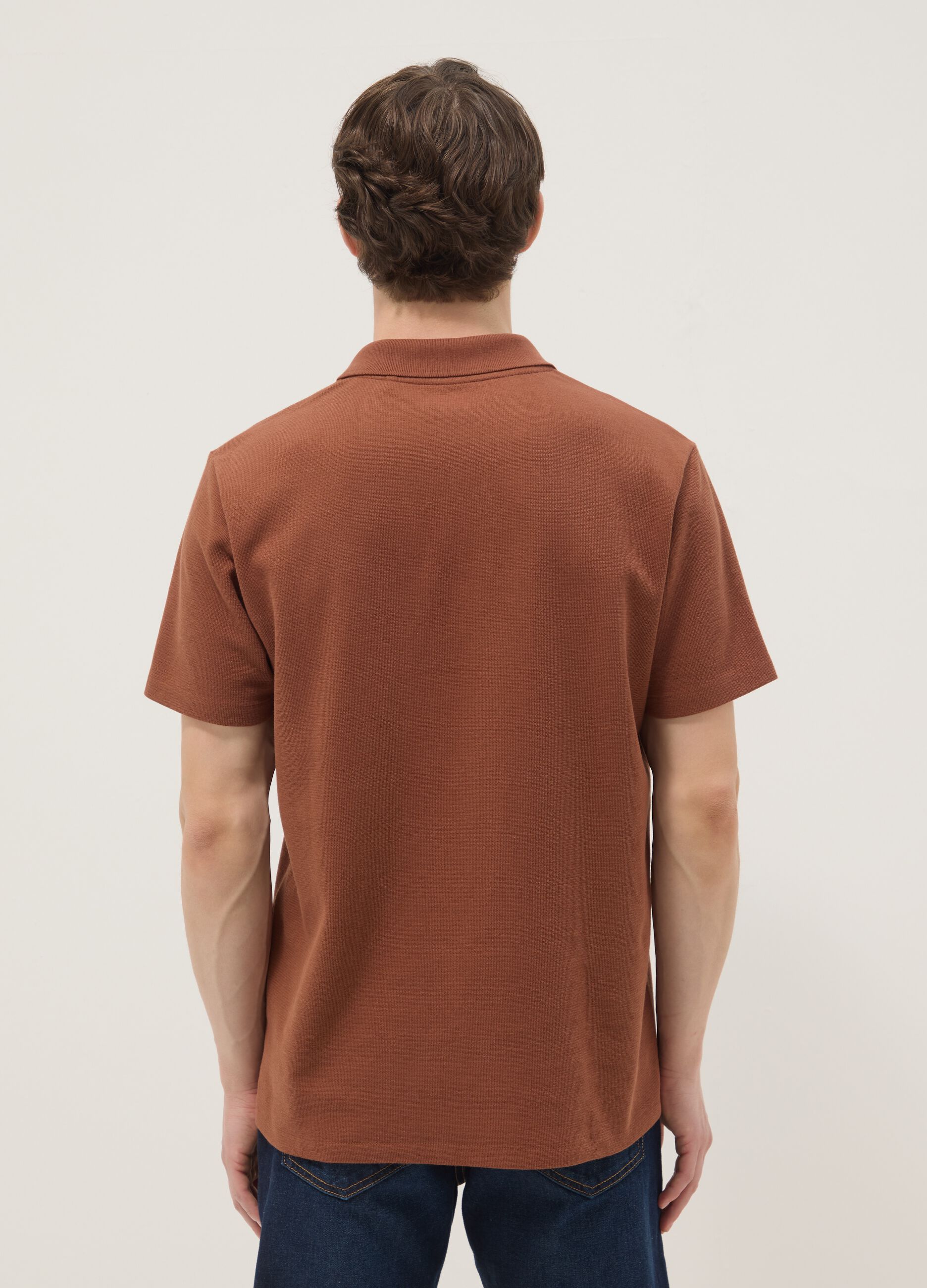 Brown short-sleeve stretch-cotton polo shirt