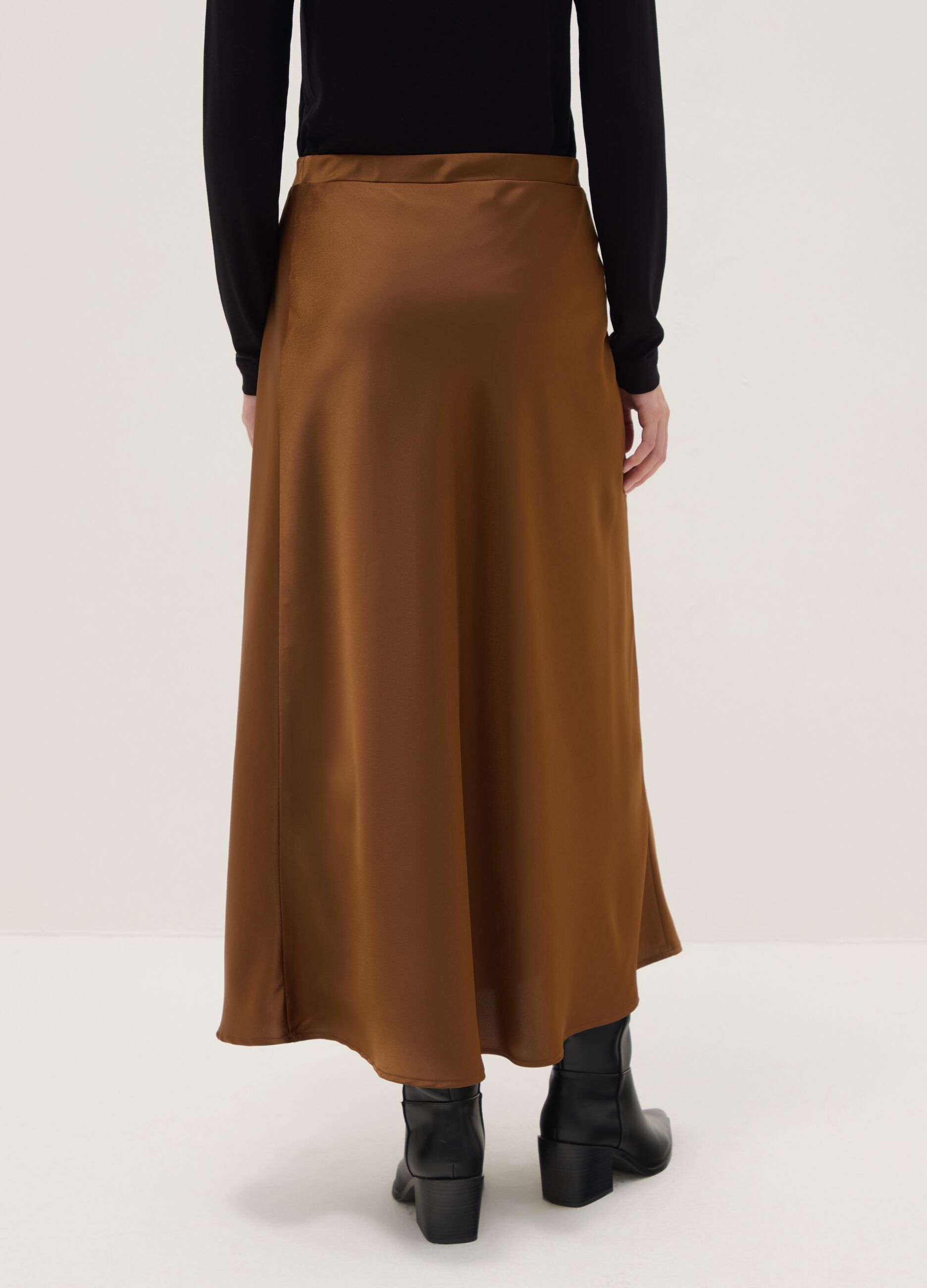 Brown Satin Long Skirt