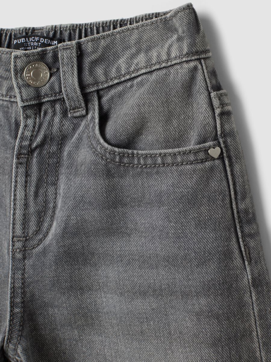 Grey cotton denim straight-fit jeans for girls_2