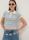 Fitted sweater in viscose blend with multicoloured stripes and polo collar_0