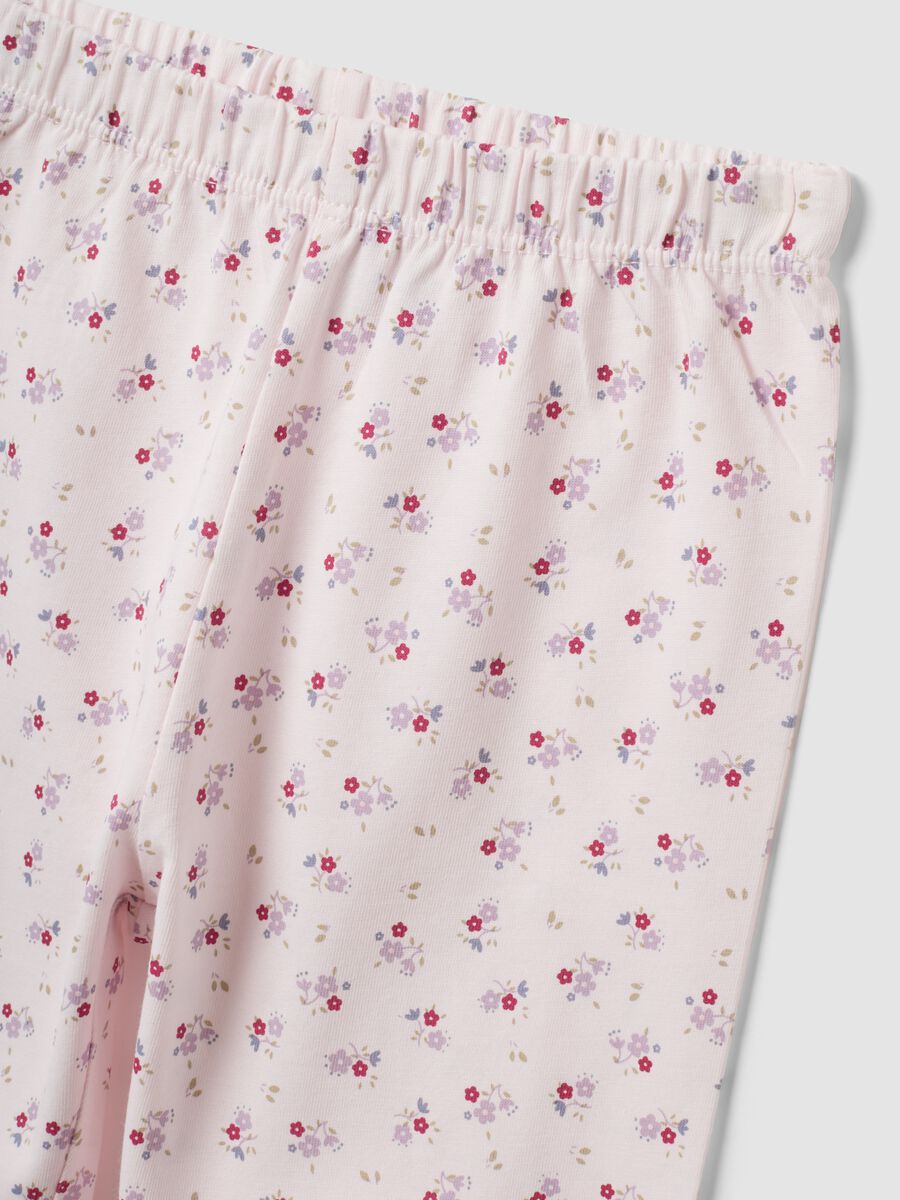 Pink organic cotton jersey pyjamas with floral print for baby girls and girls_3