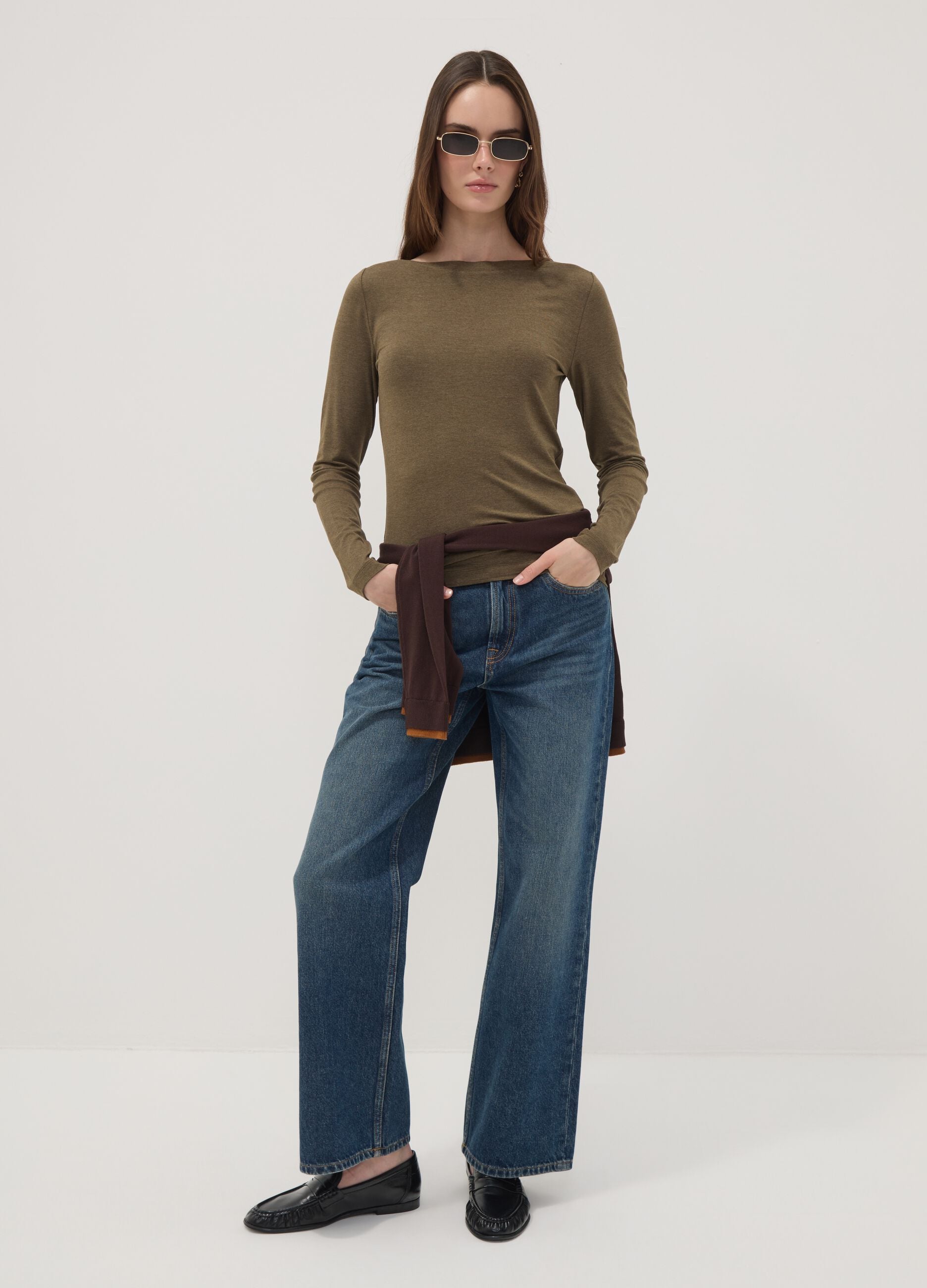 Green stretch-viscose slim-fit T-shirt