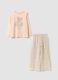 Pink organic cotton pyjamas with print and patterned trousers_0