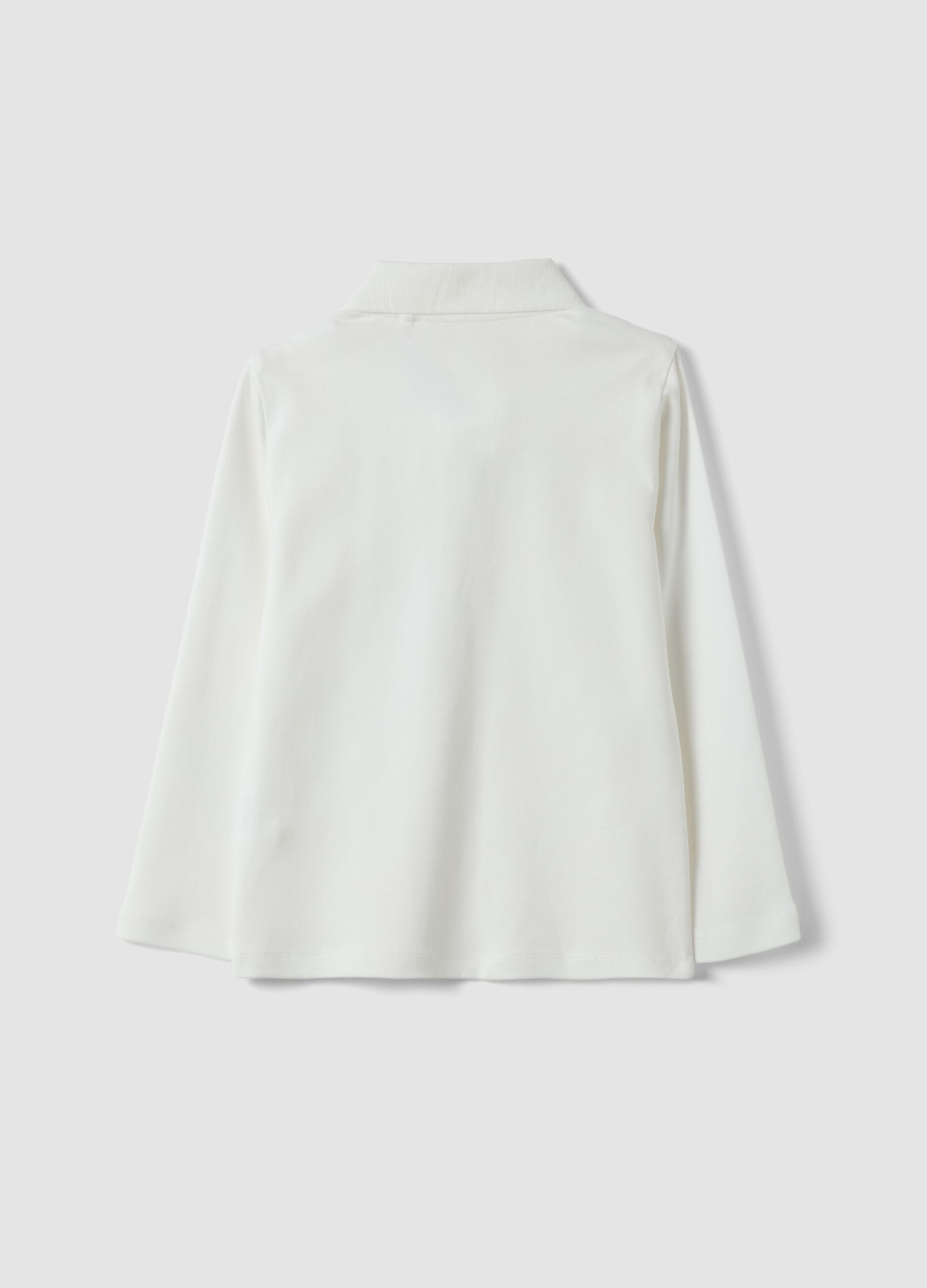White long-sleeved polo shirt in pure organic cotton