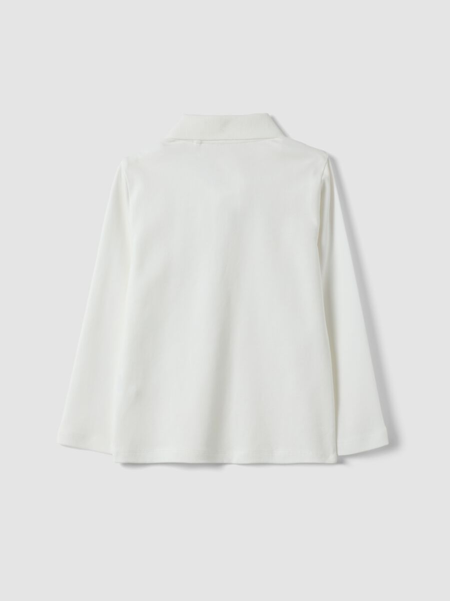 White long-sleeved polo shirt in pure organic cotton_1