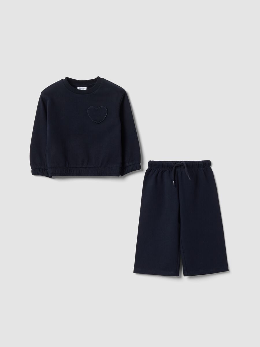 Blue pure cotton set with crew-neck sweatshirt for baby girl_0