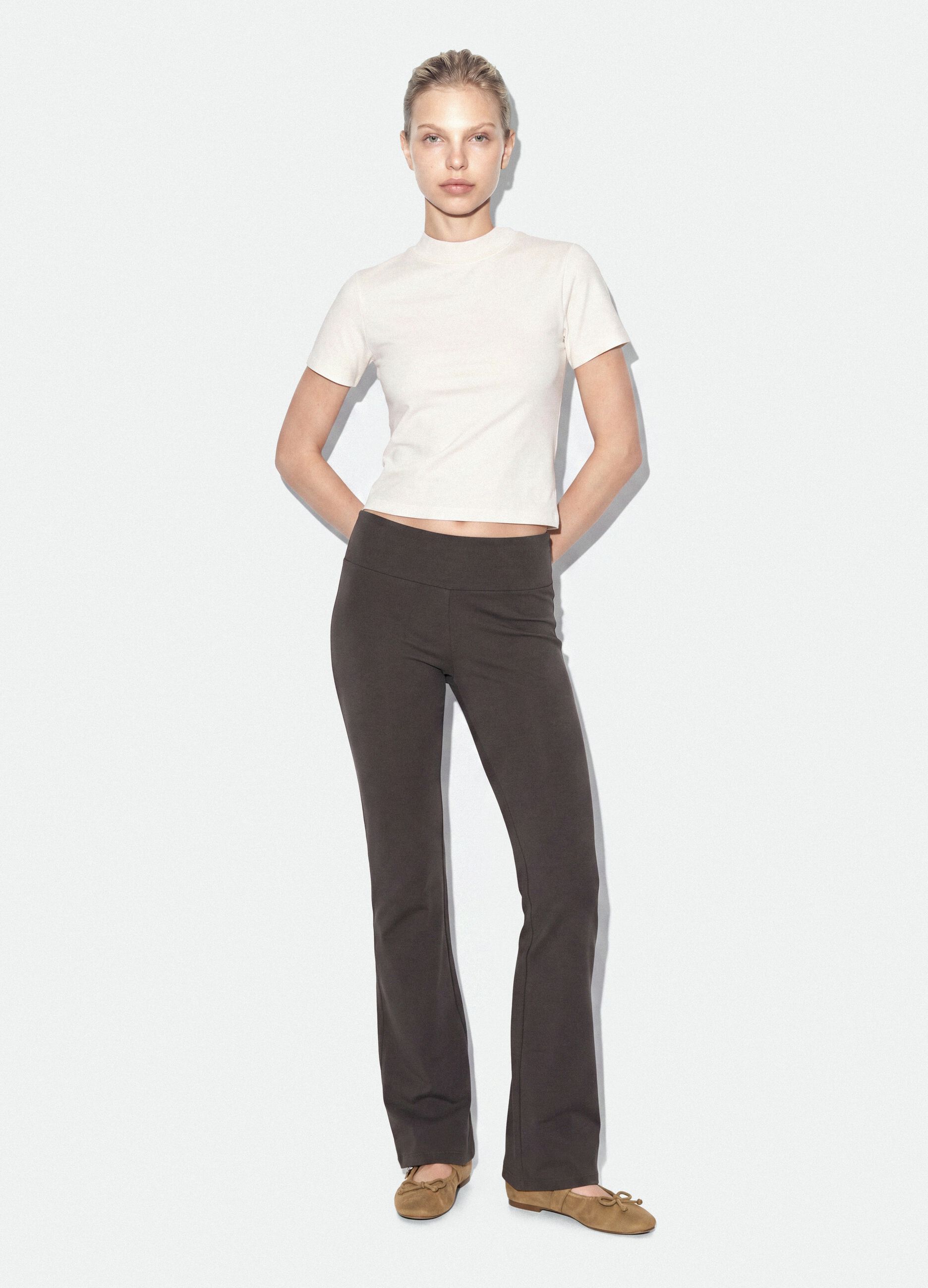 White fitted stretch-cotton T-shirt with high neck