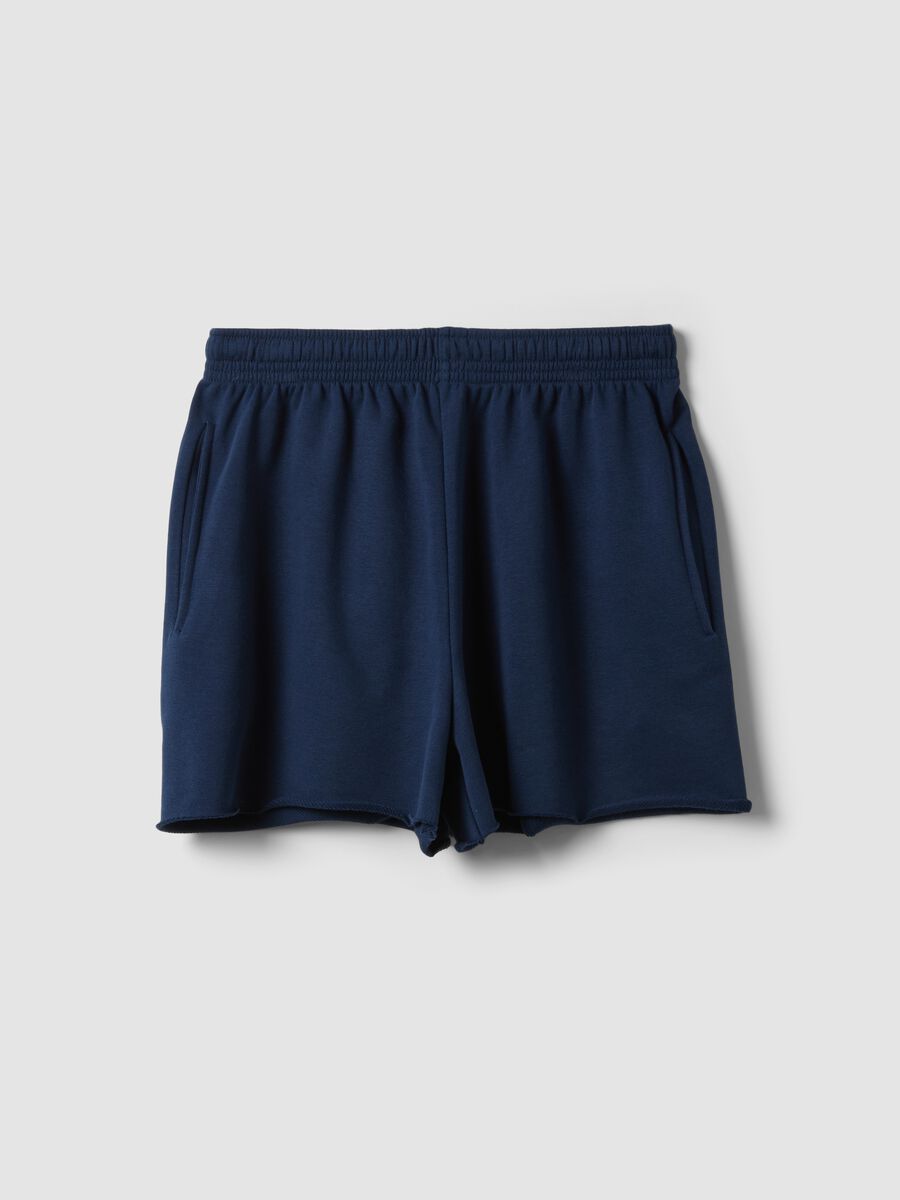 Navy cotton-blend regular-fit shorts with elasticated waistband_0