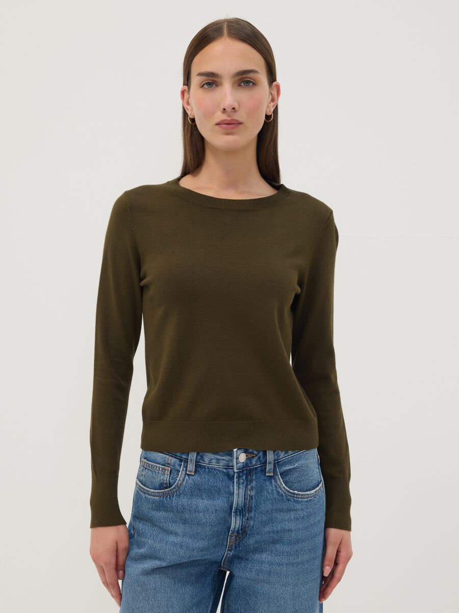 Green viscose-blend crew-neck jumper_0