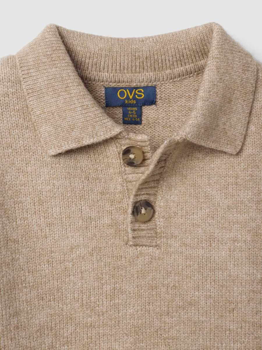 Beige regular-fit polo-collar jumper with ribbed trims_3