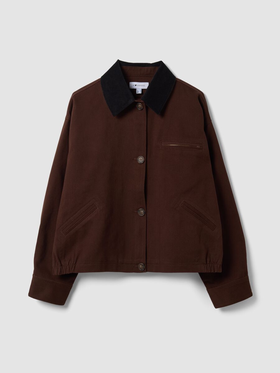 Brown pure cotton bomber jacket with contrast collar, regular fit_4