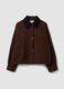 Brown pure cotton bomber jacket with contrast collar, regular fit_4