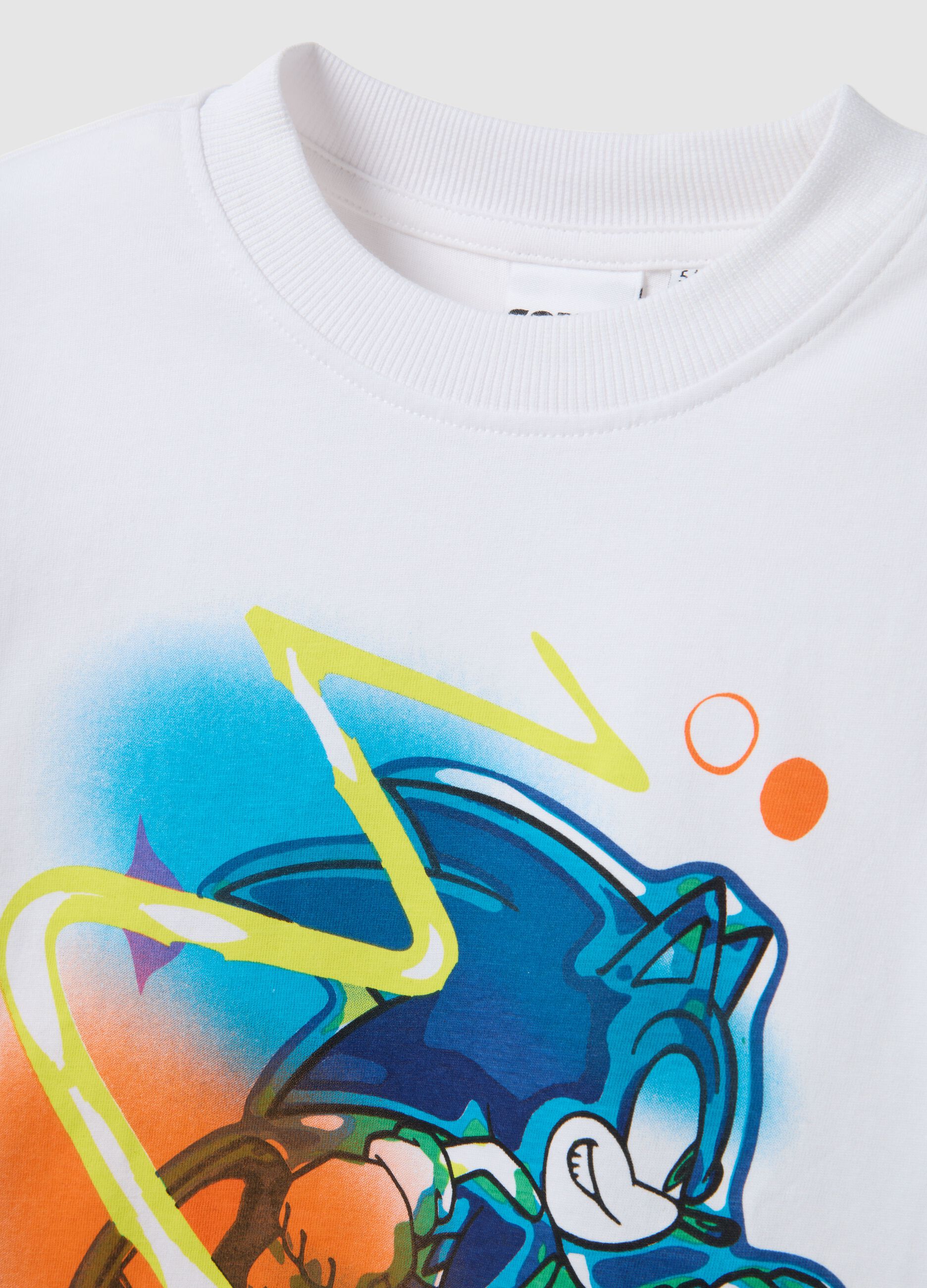 White children's T-shirt in pure cotton with Sonic print