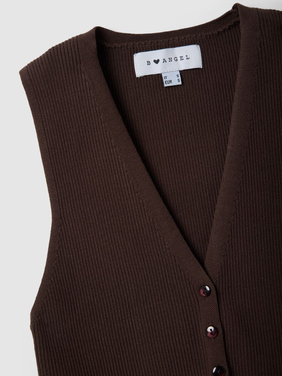 Brown viscose blend waistcoat regular fit deep V_5
