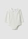 White organic cotton bodysuit with collar for baby girl_0