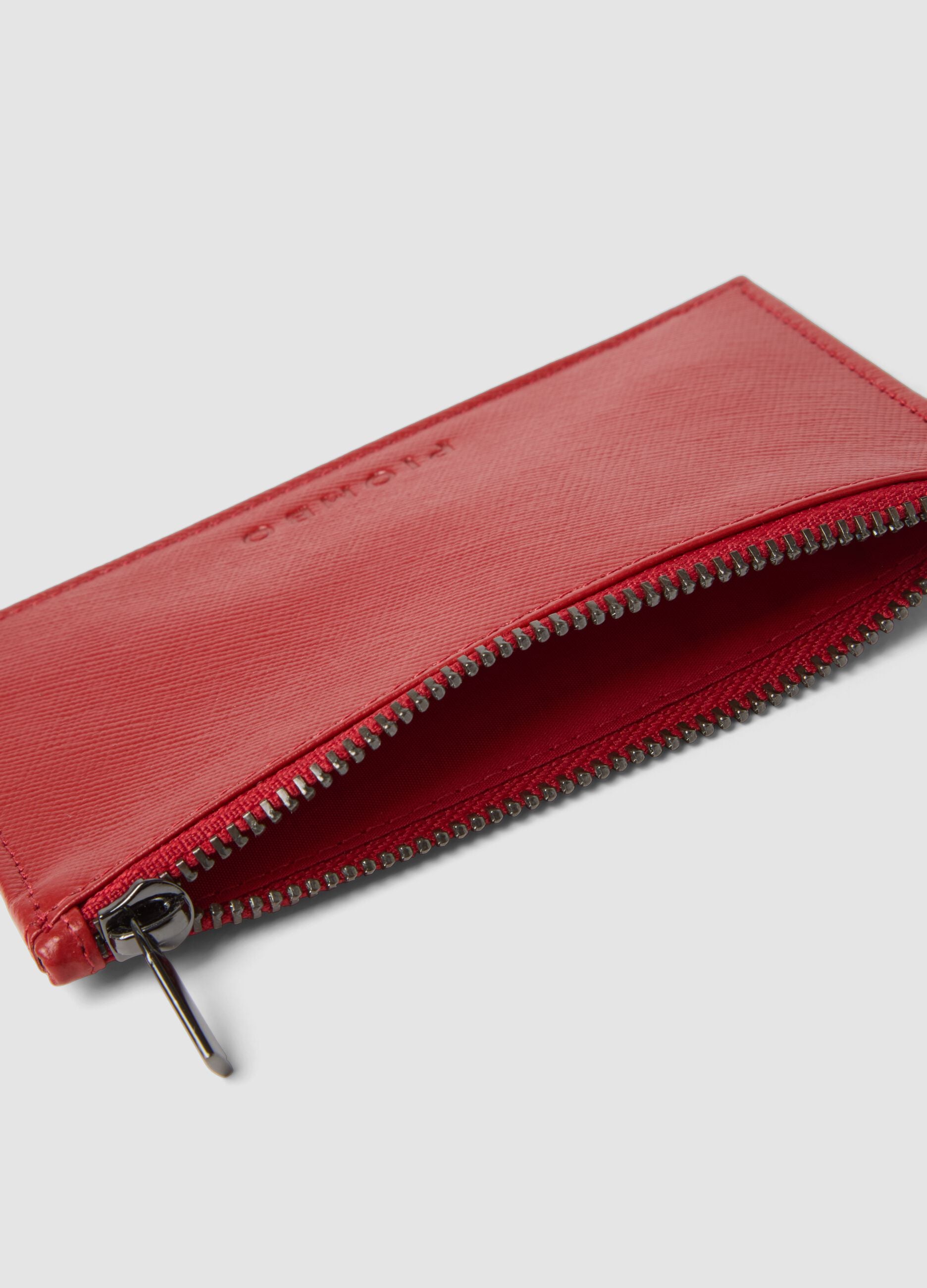 Red genuine leather zip wallet