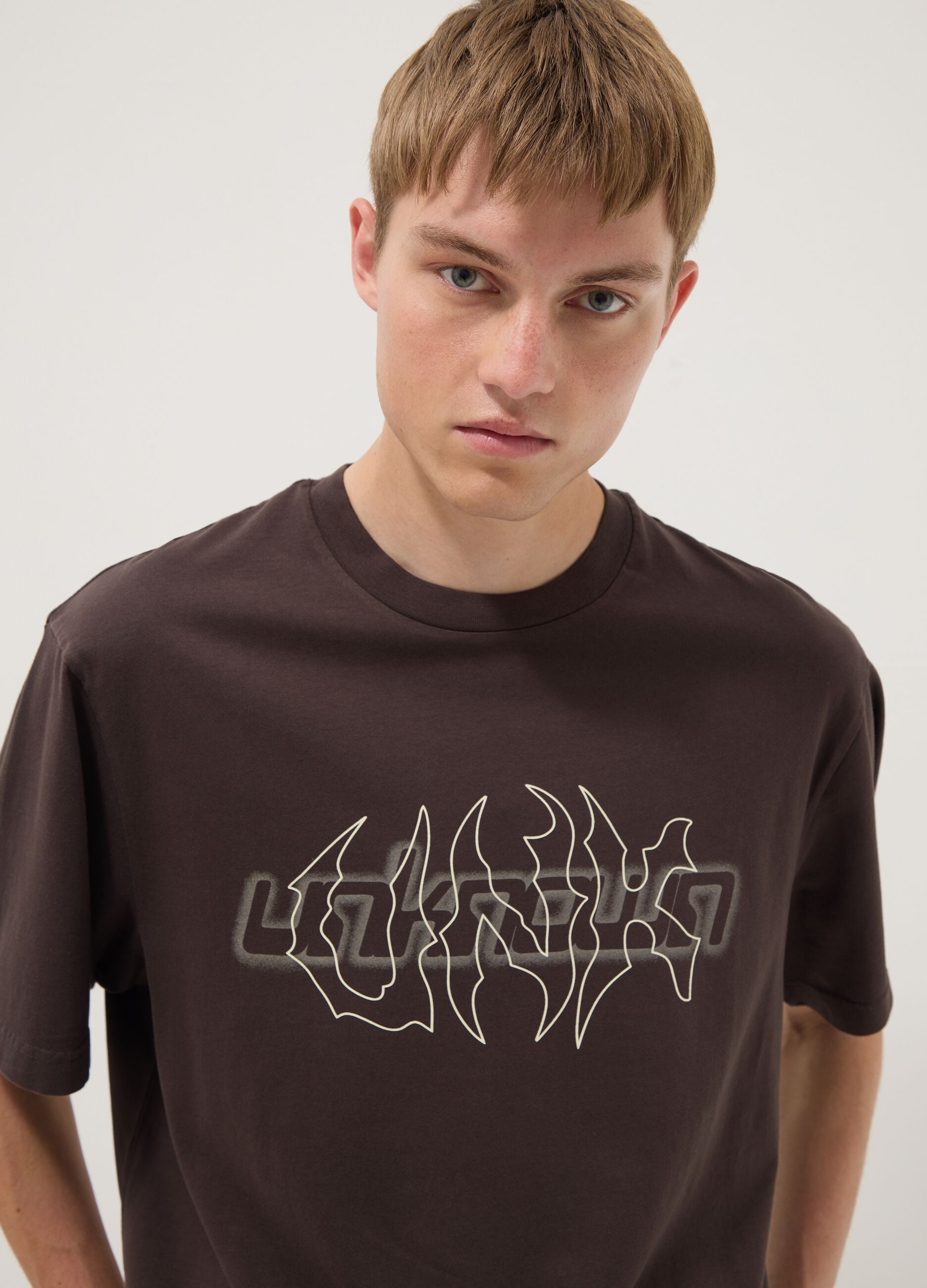 Brown short-sleeve pure cotton T-shirt