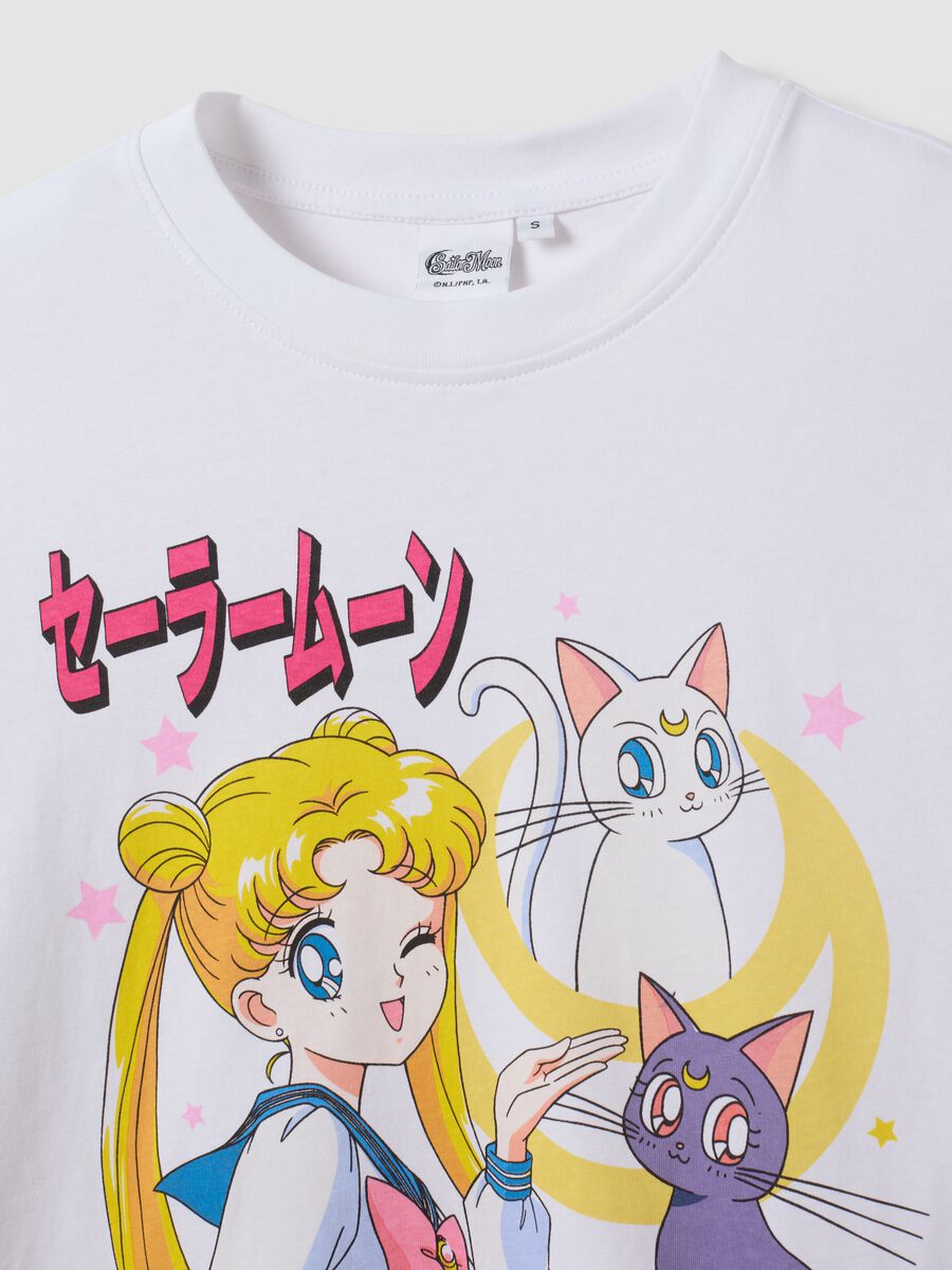 White pure cotton Sailor Moon print T-shirt, regular fit_6