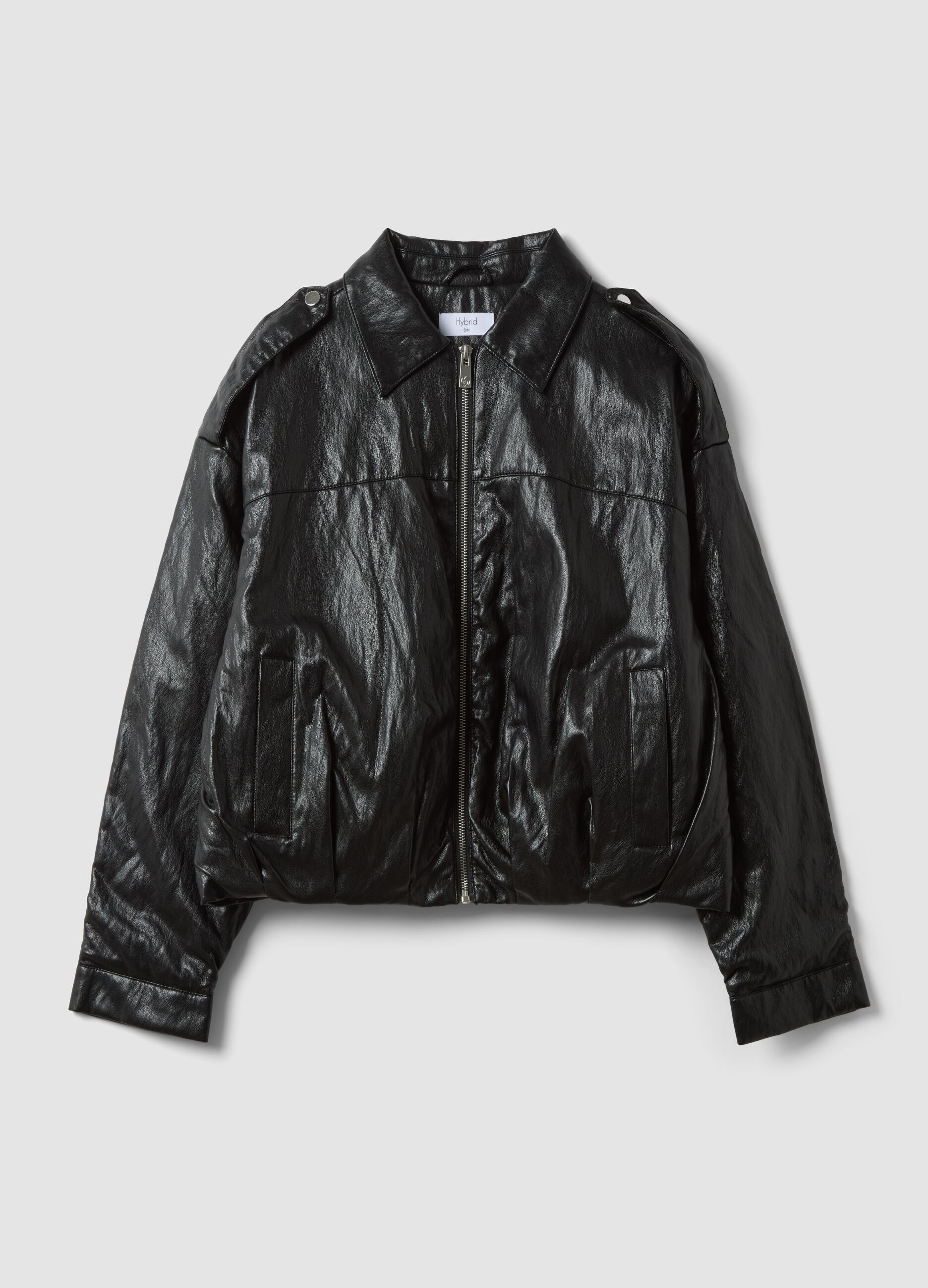 Giacca nera in misto cotone con zip regular fit