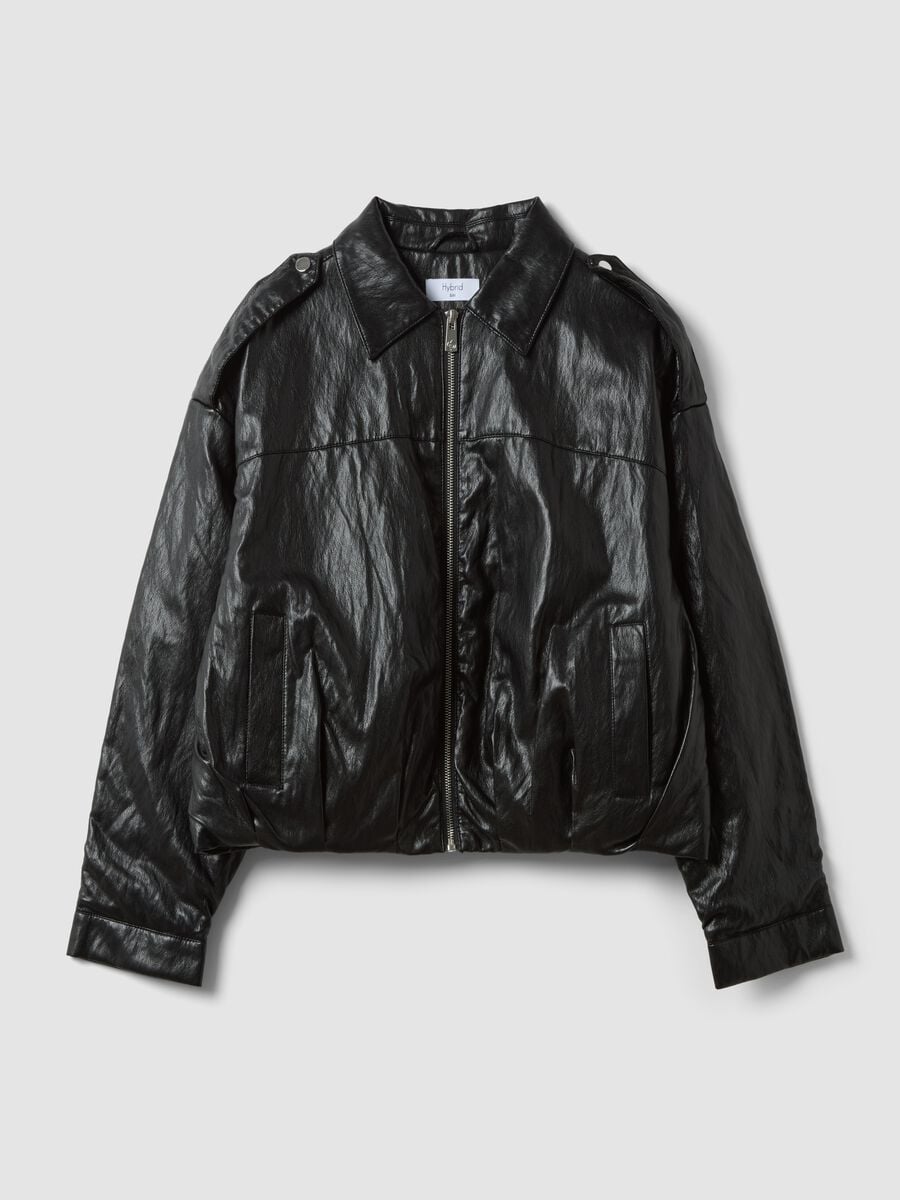 Giacca nera in misto cotone con zip regular fit_0