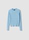 Sky-blue fitted viscose-blend cable-knit crew-neck jumper for girls_3