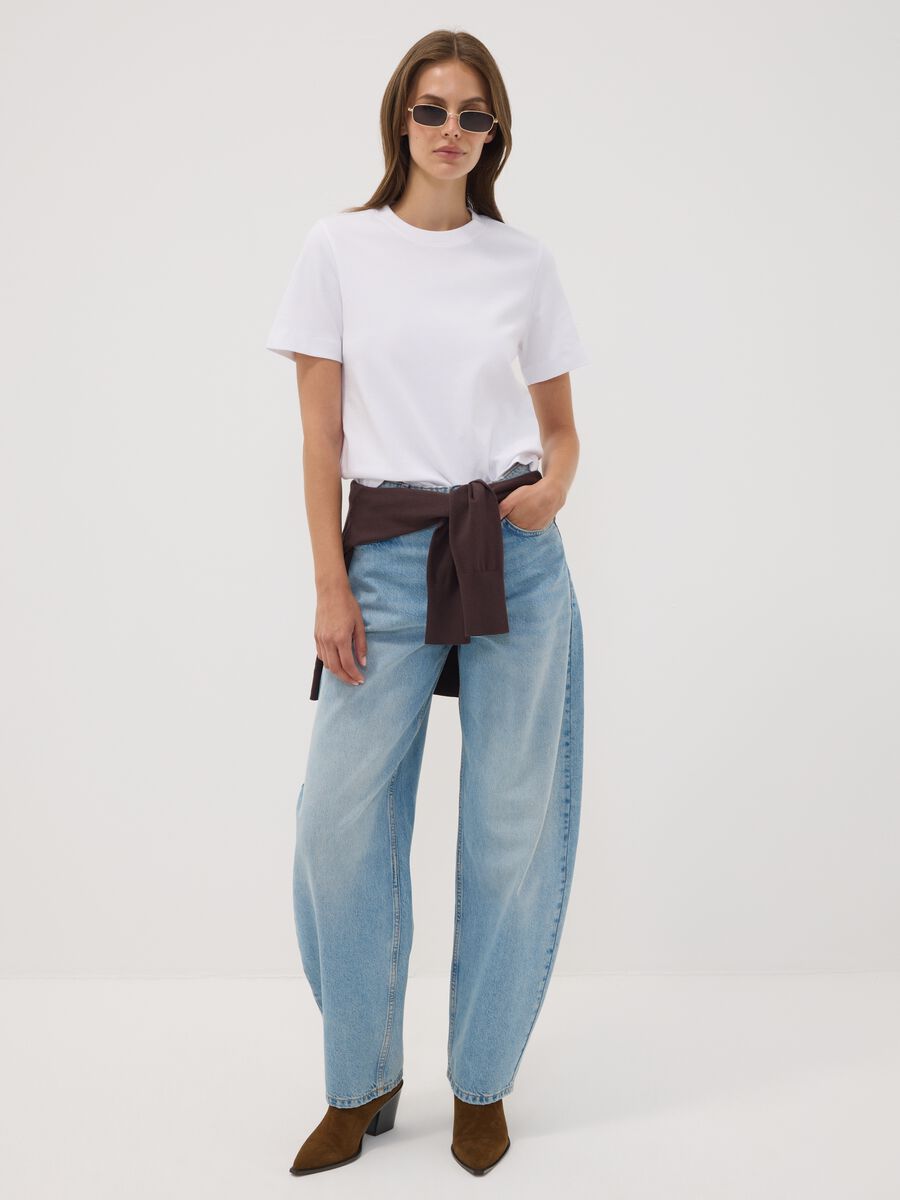 Light-wash pure cotton denim barrel-fit jeans_0