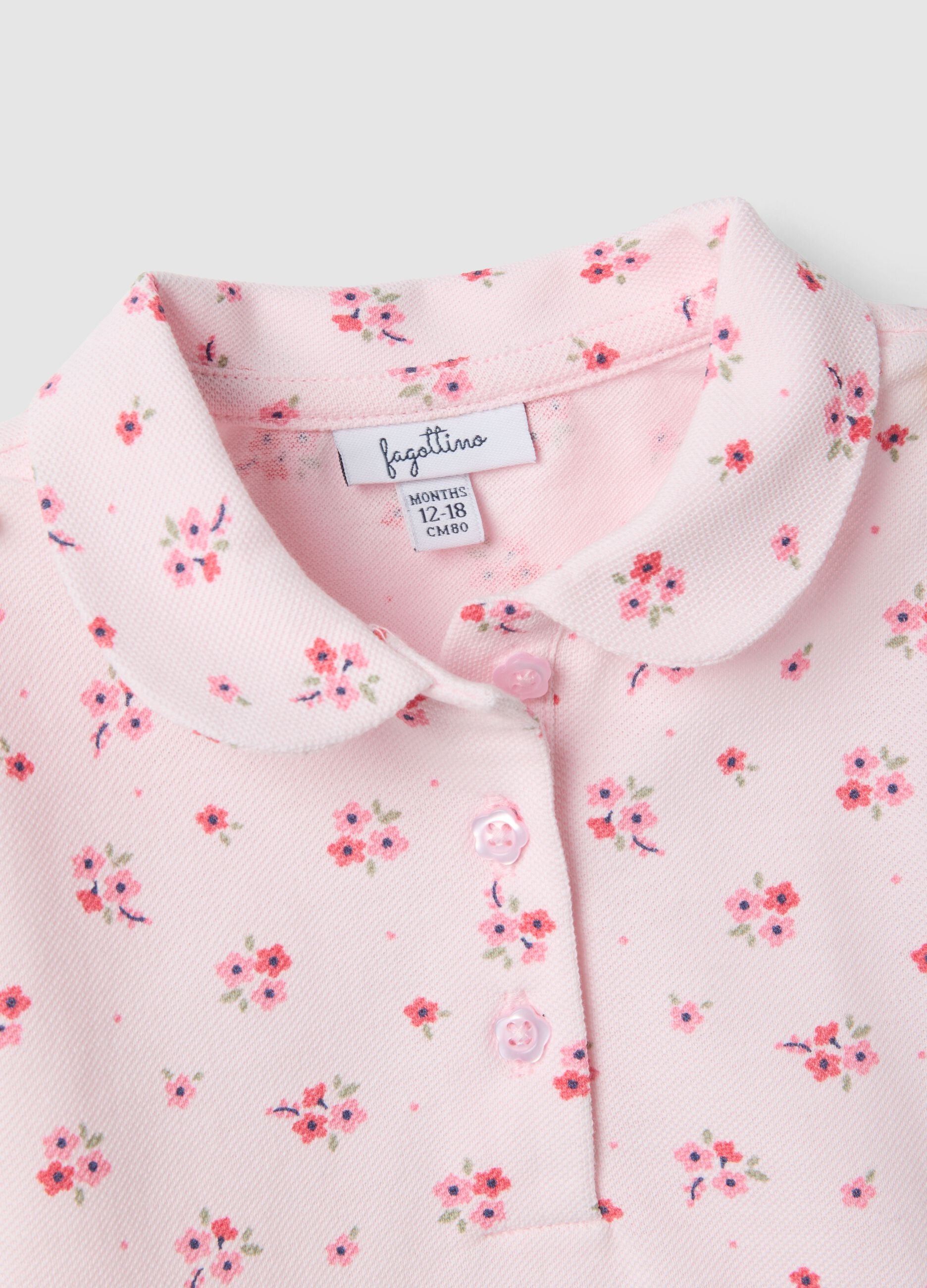 Polo in puro cotone rosa da bimba regular fit con motivo floreale