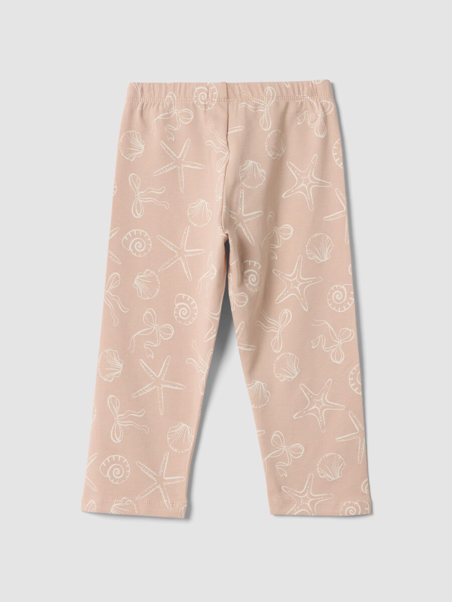 Pink organic cotton leggings with seaside print_1