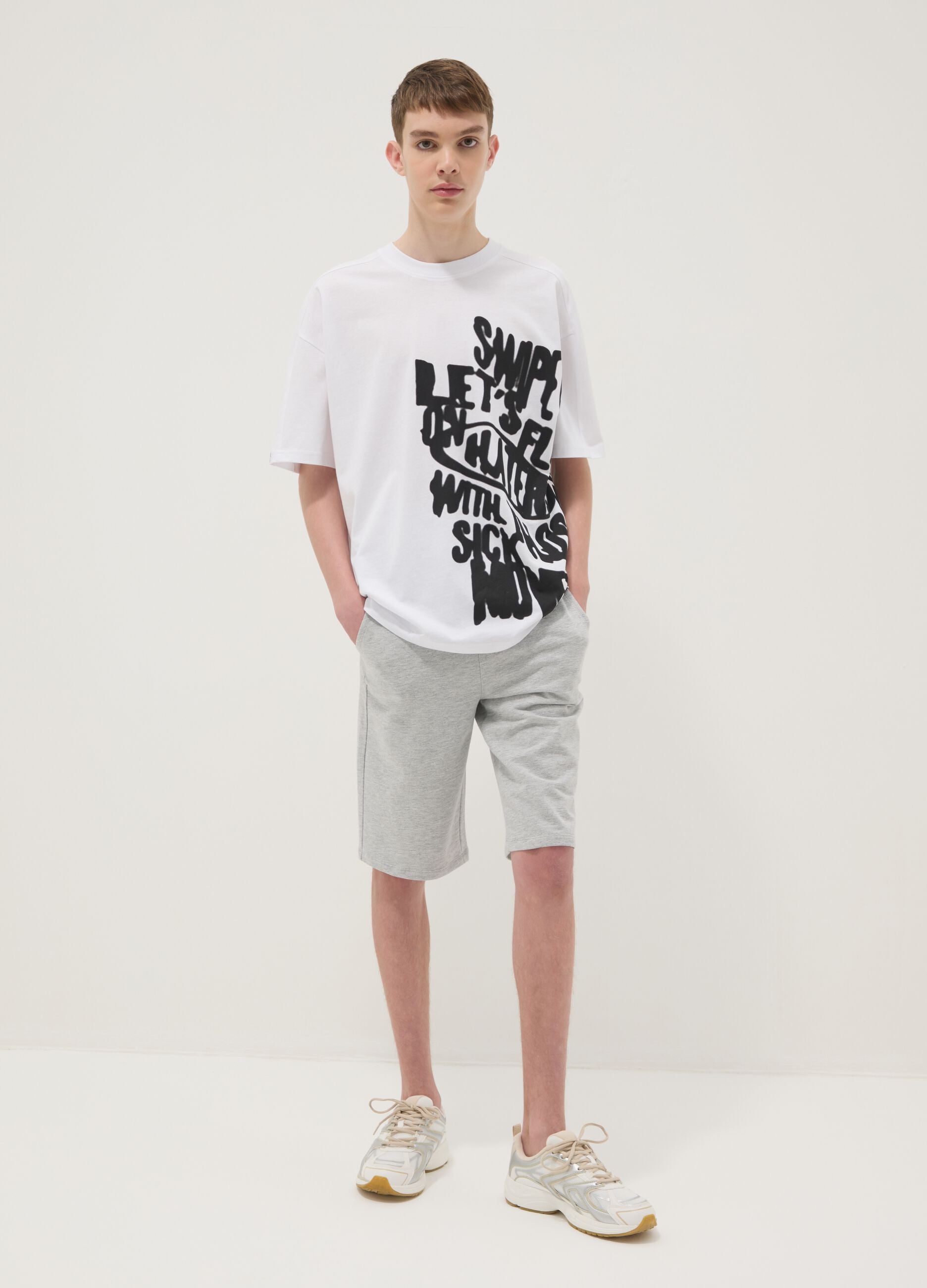 Boys&rsquo; grey cotton-blend comfort-fit shorts
