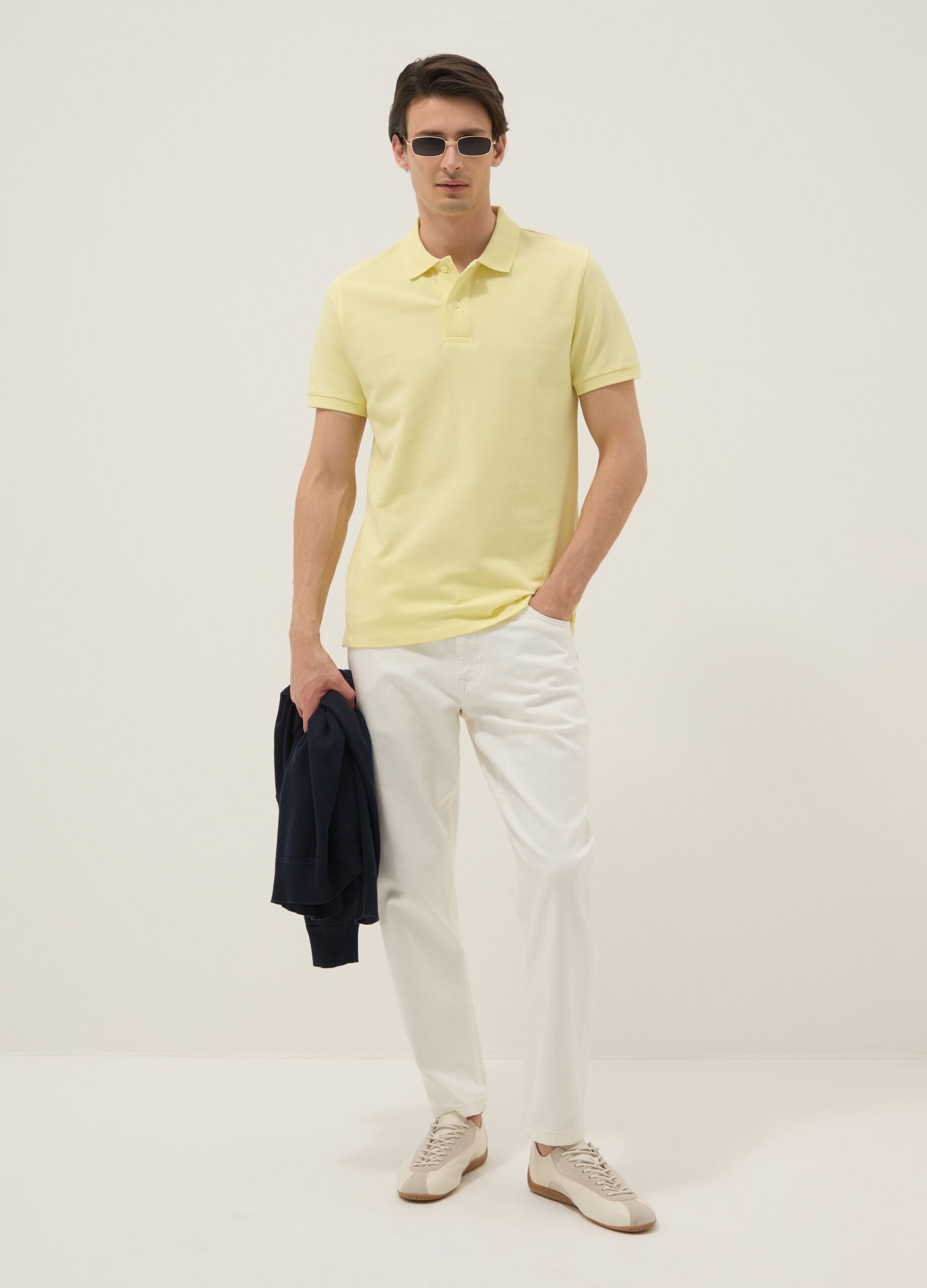 Yellow short-sleeve organic cotton polo shirt, regular fit