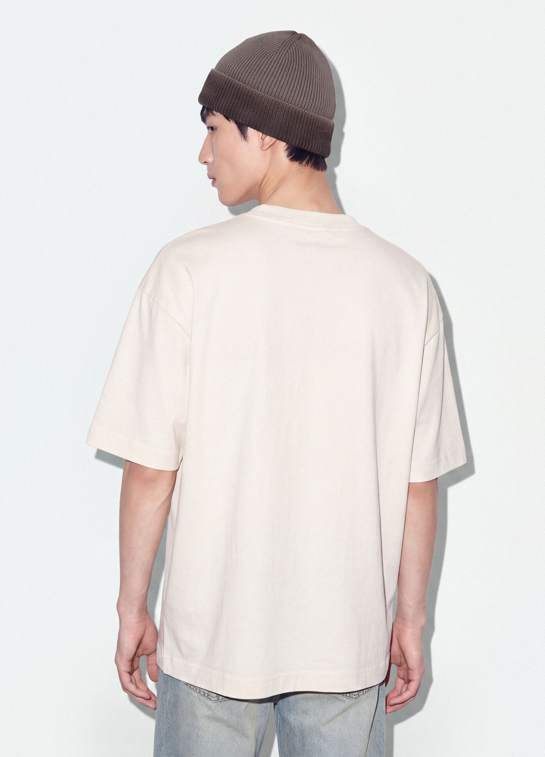 White pure cotton T-shirt with Six Seven front print, boxy fit