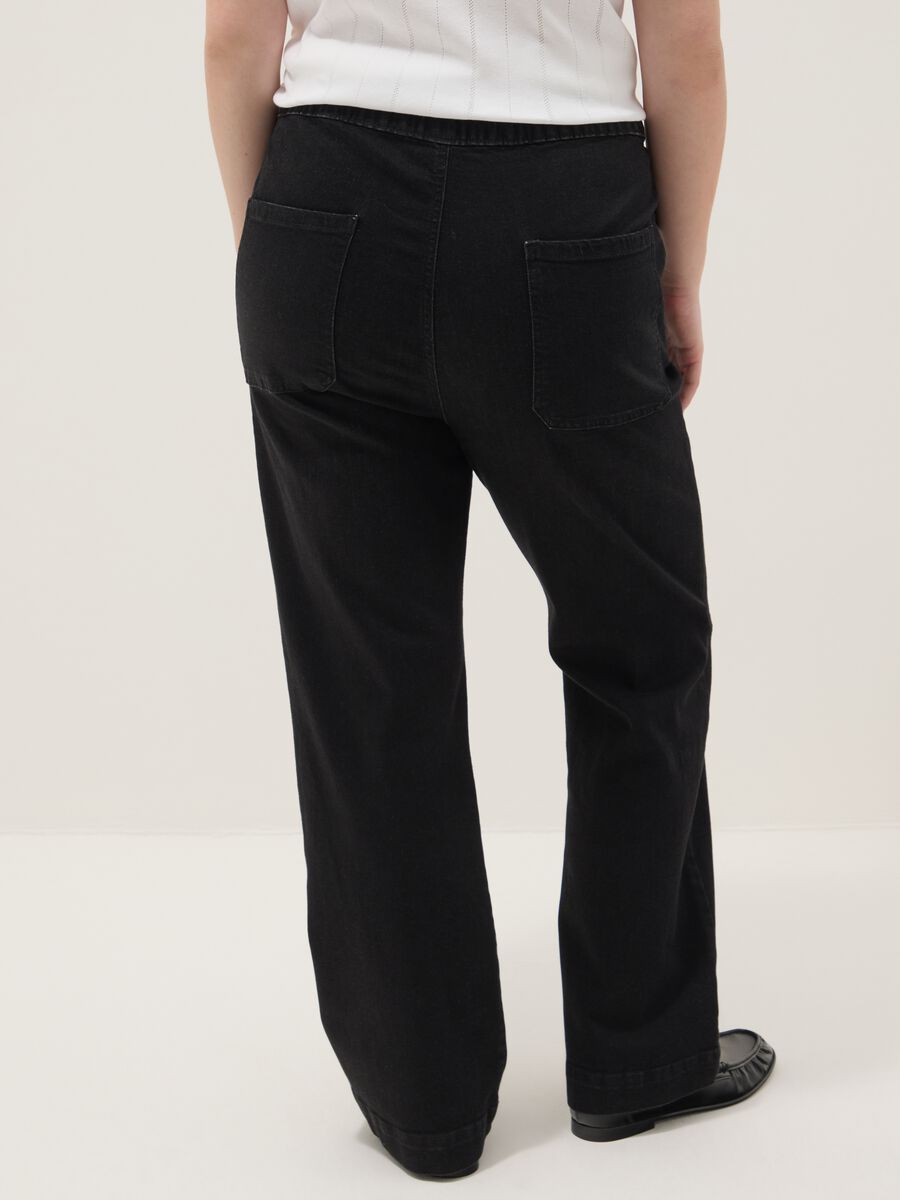 Jeans wide leg in cotone elasticizzato nero_2
