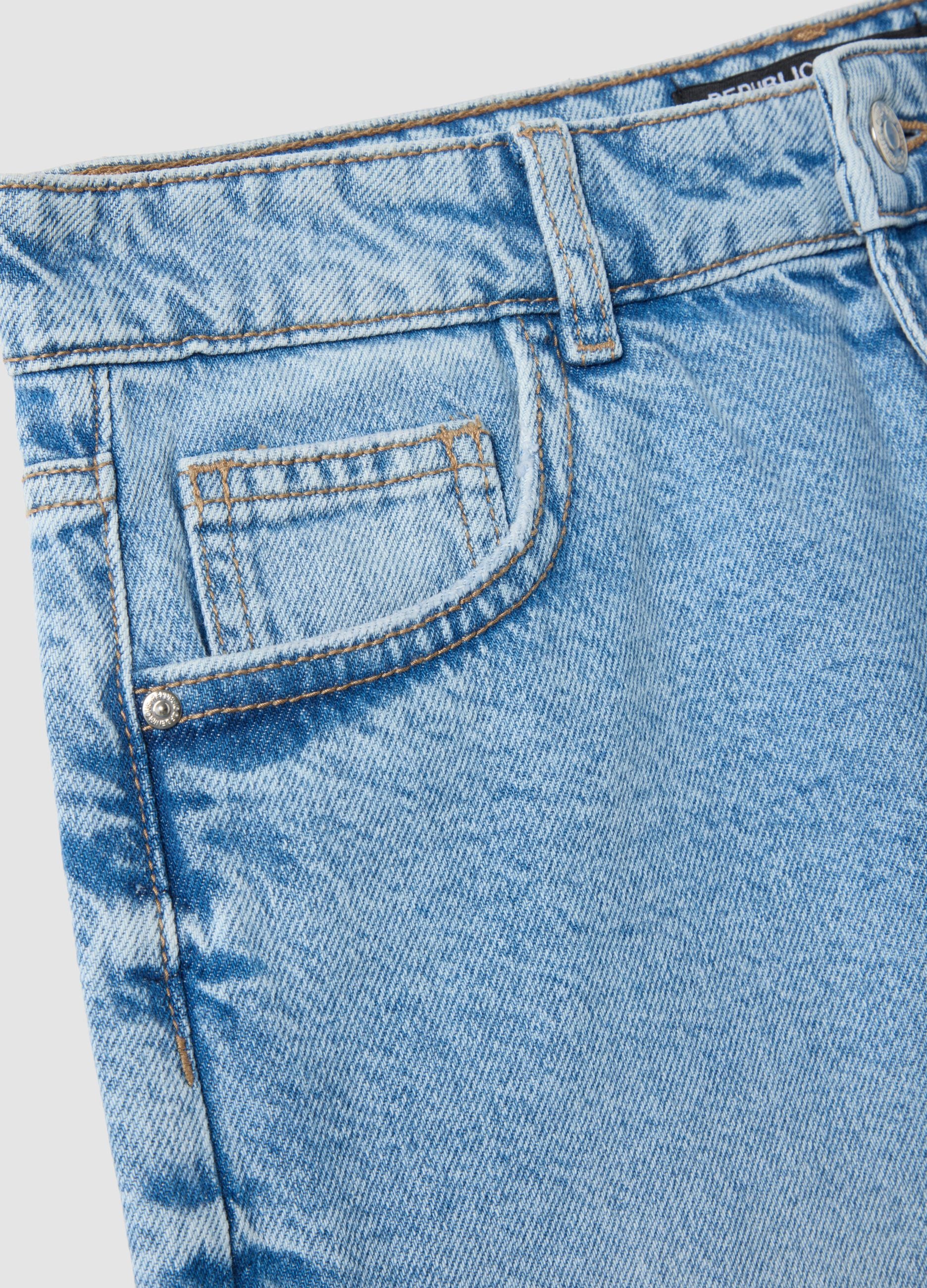 Pure cotton denim blue wide leg shorts