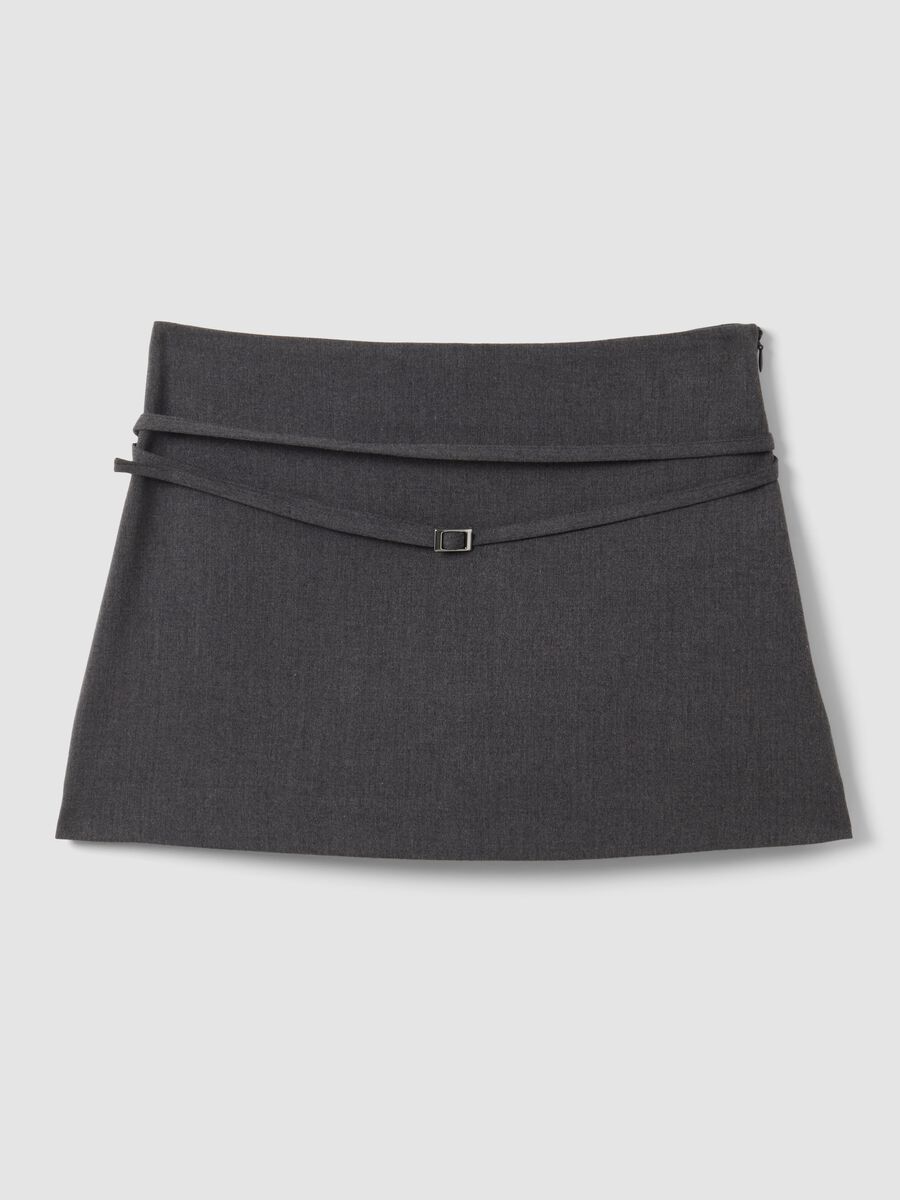 Grey stretch viscose mini skirt with belt_0