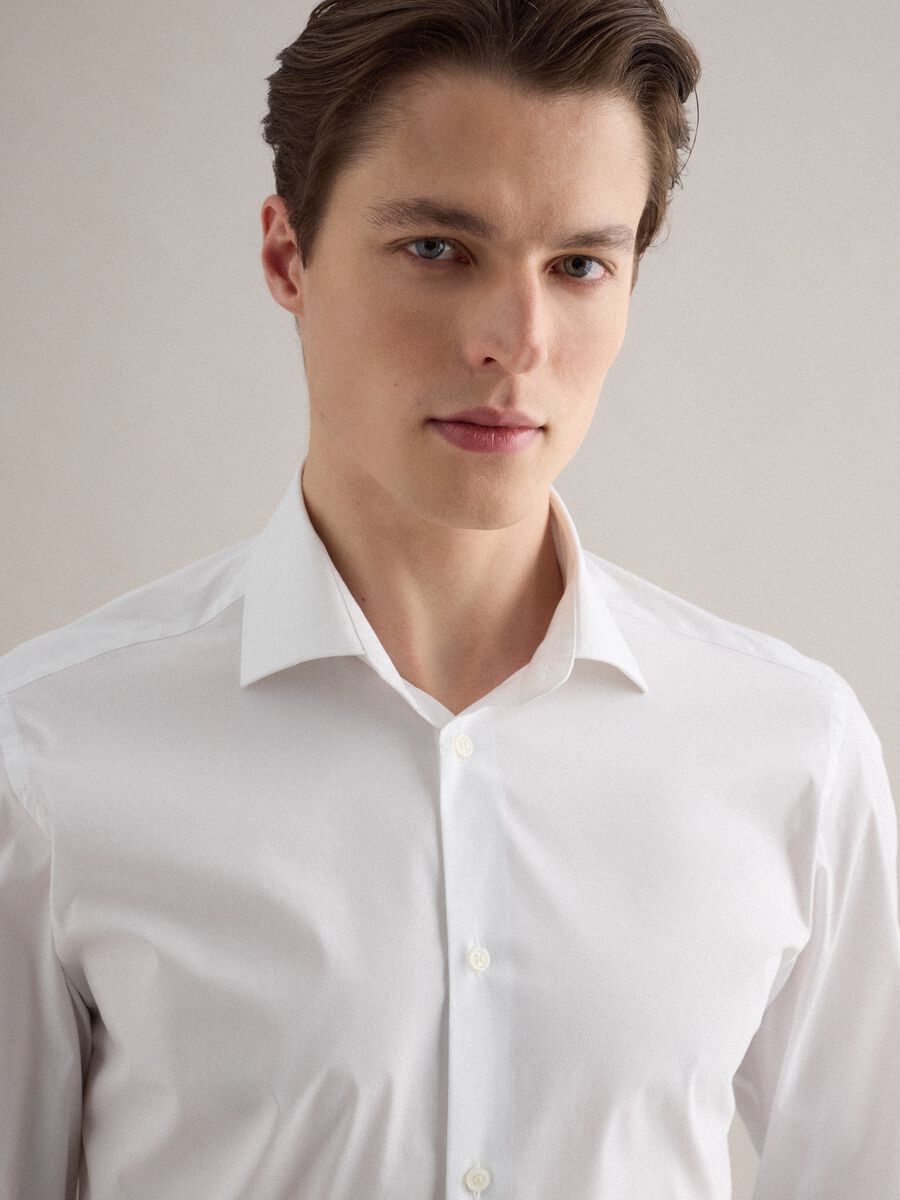 White slim fit stretch cotton shirt_3