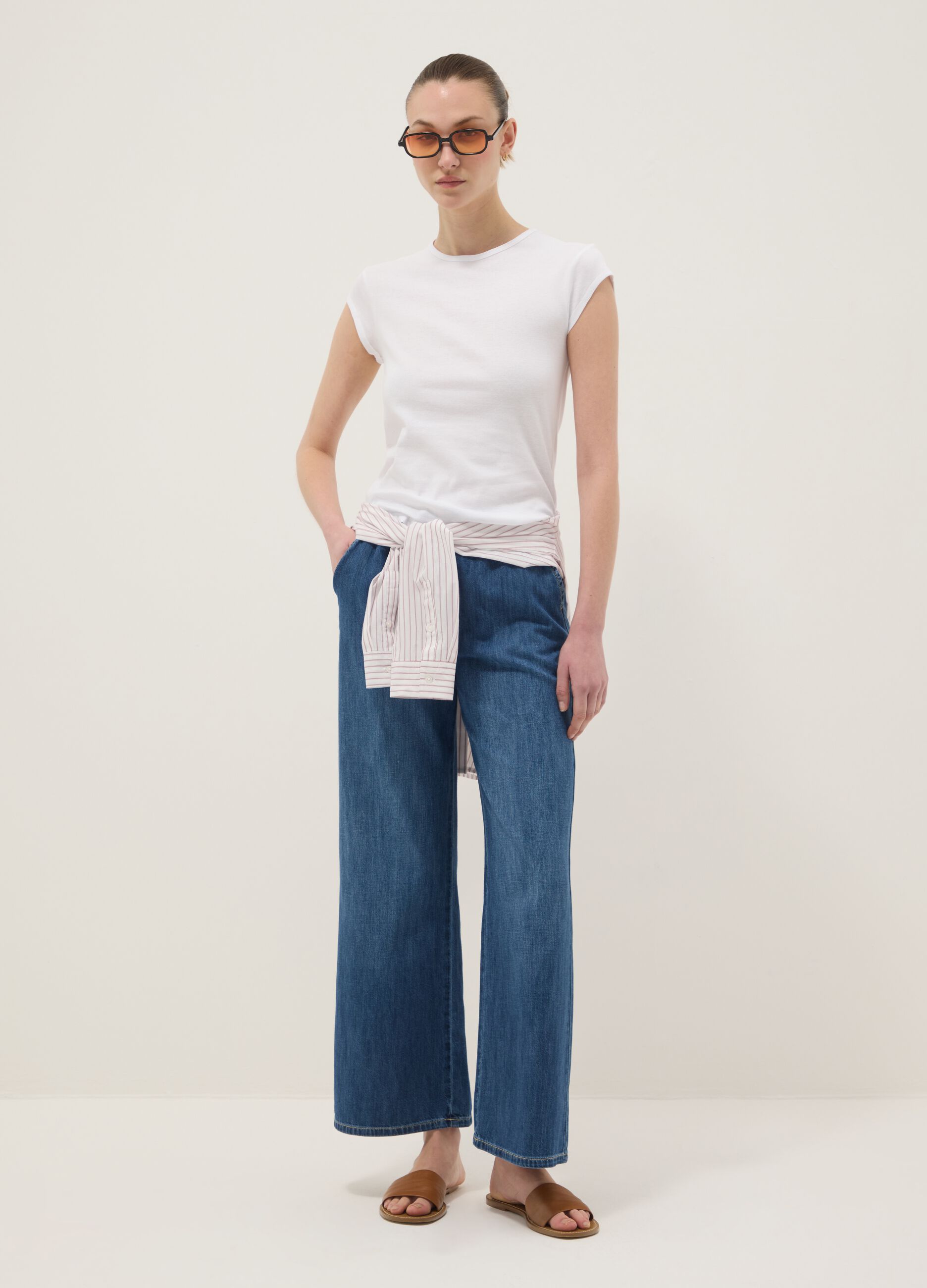 Wide-Leg Pure Cotton Trousers