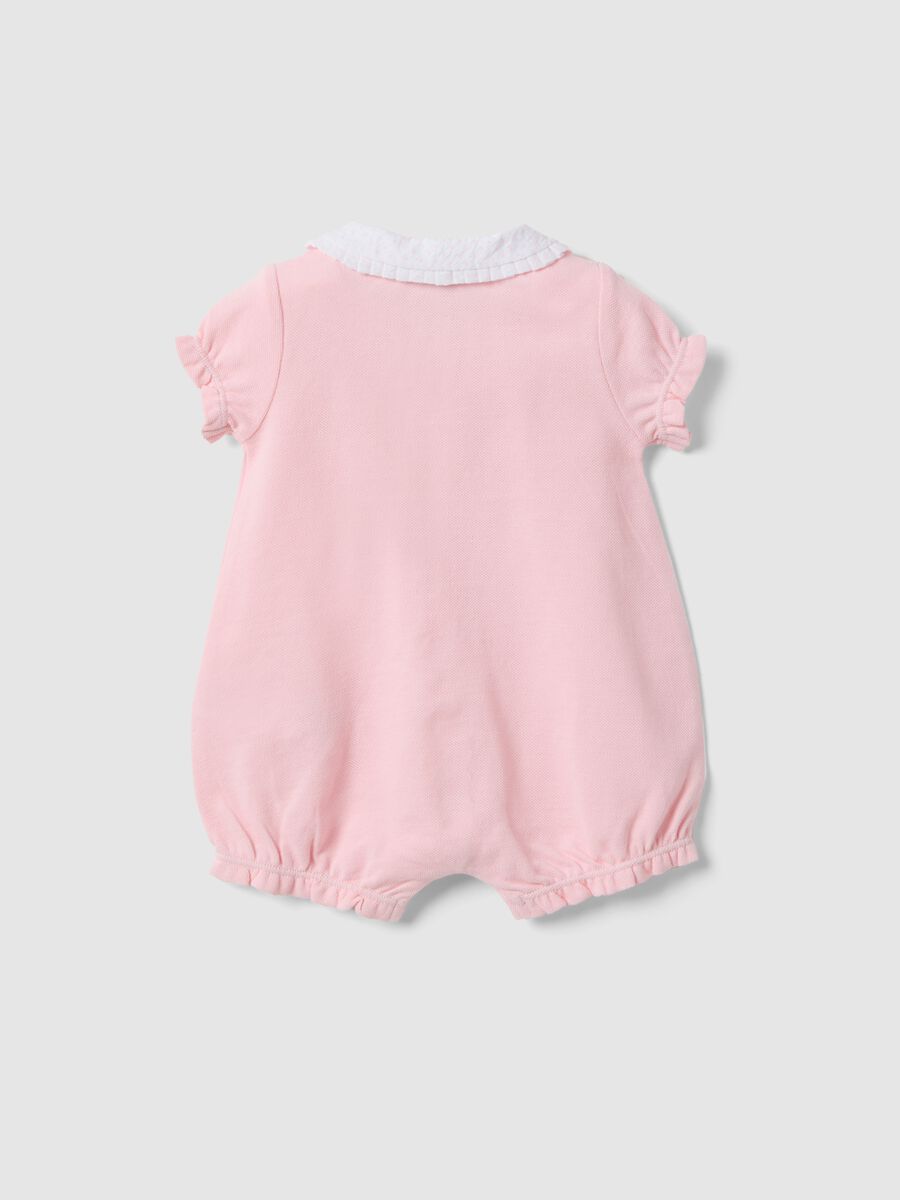 Pink pure cotton baby onesie with a pointed collar_1