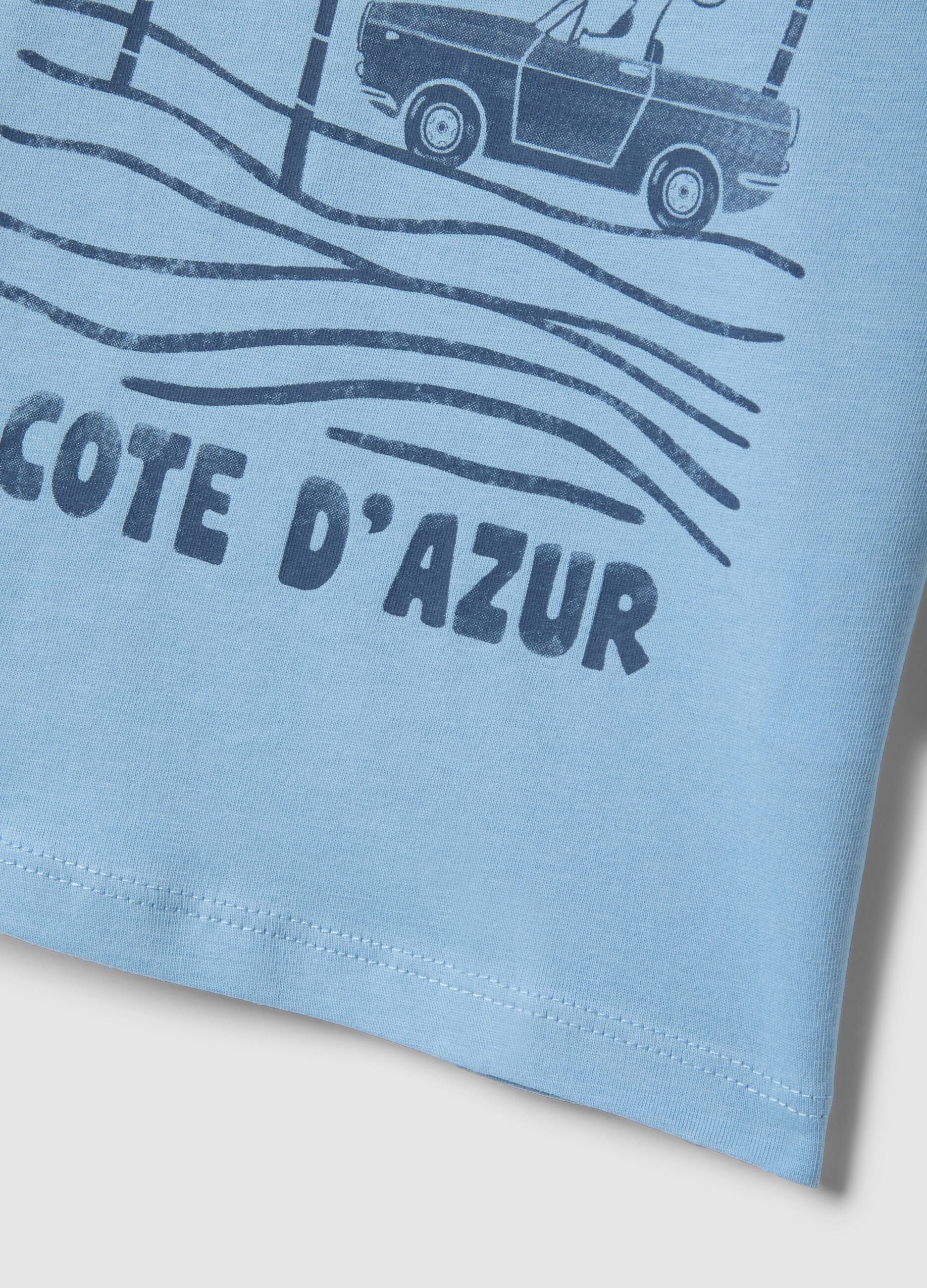 Blue pure cotton kids' T-shirt regular fit with print
