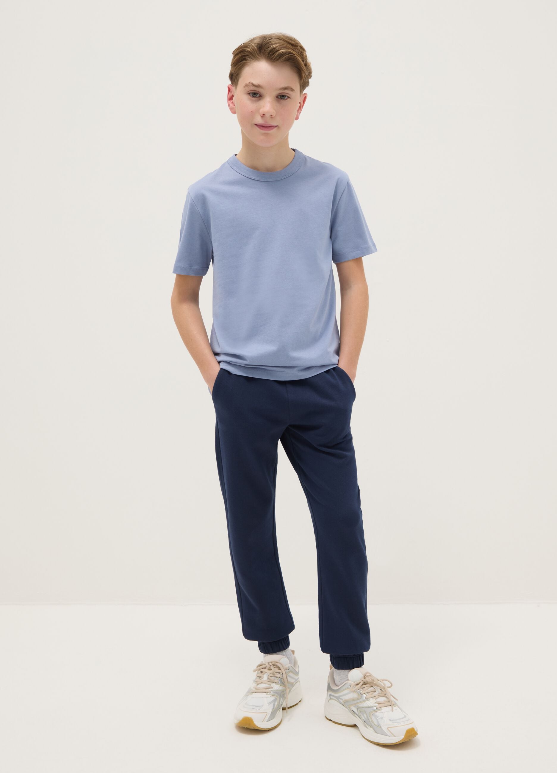 Boys' blue regular fit pure cotton jogger trousers