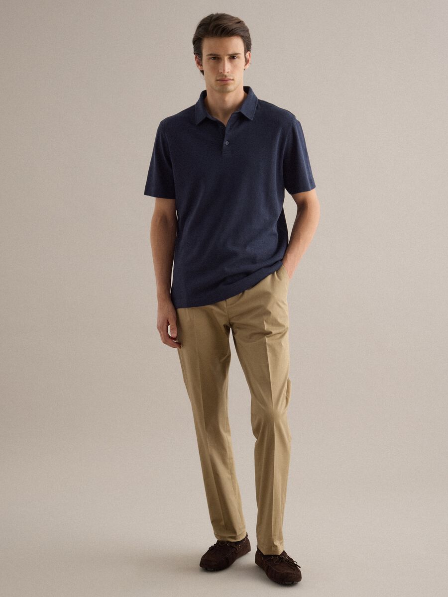 Blue linen and cotton blend polo regular fit_2